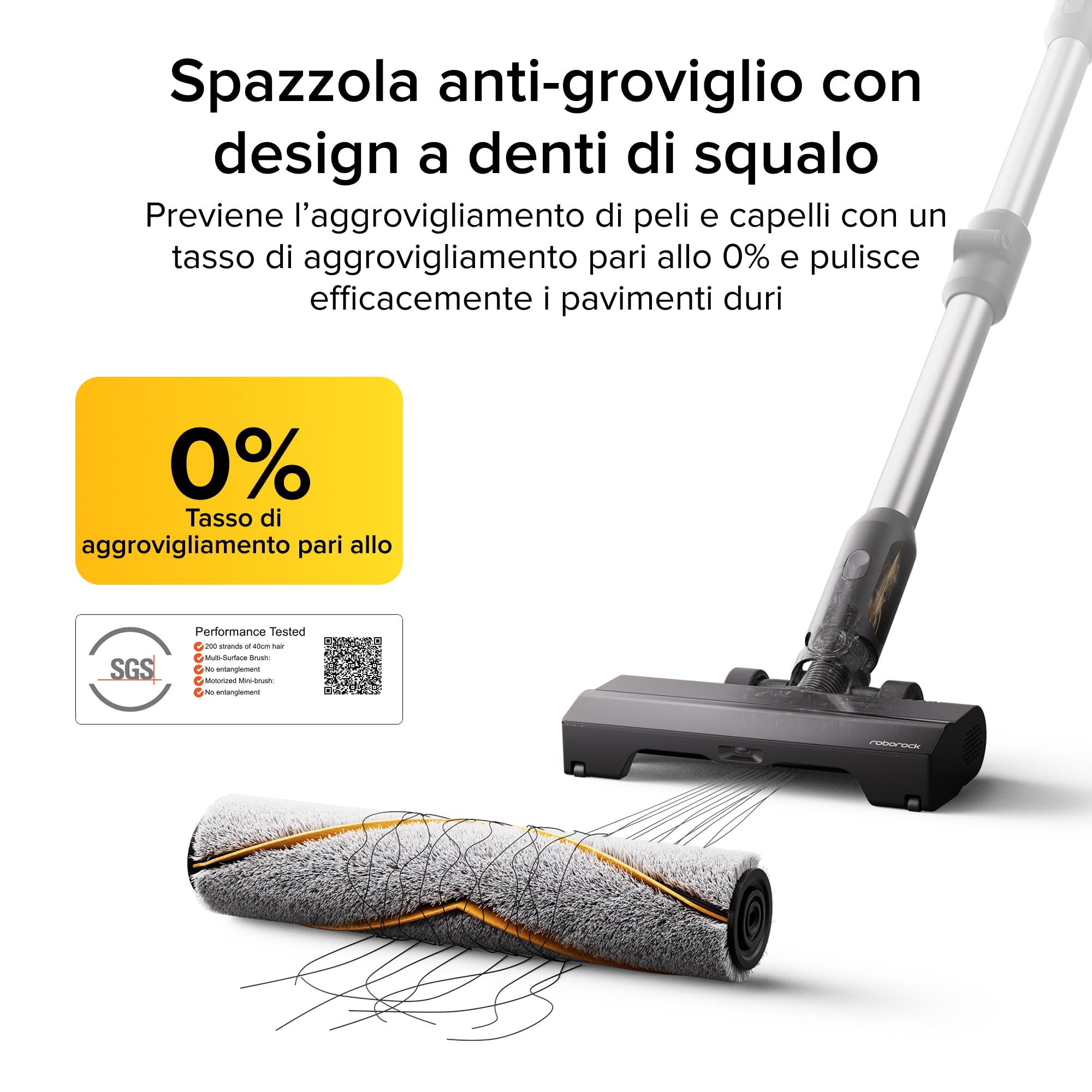roborock H60 Ultra Aspirapolvere Senza Fili, 210AW, 90 min Autonomia, Tubo Flessibile 90°, Rilevamento Polvere LED, Spazzola Anti-Grovigli per Tappeti, Pavimenti e Peli di Animali