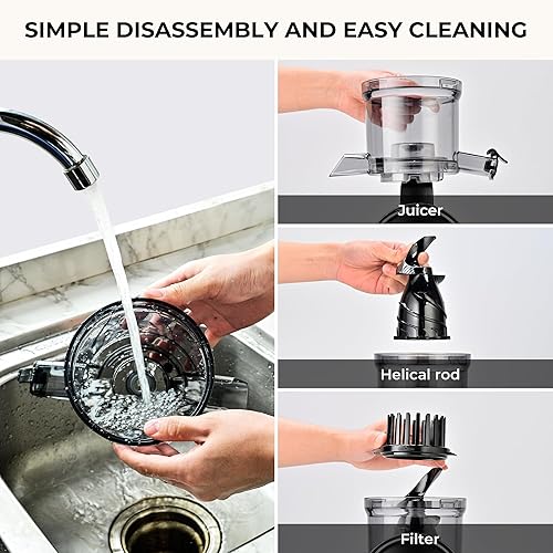 Miniatura 6 de SUSTEAS Exprimidor de prensa en frío, 300 W, canal de alimentación grande de 5.3 pulgadas, capacidad de 1.5 L, alimentación automática, alto