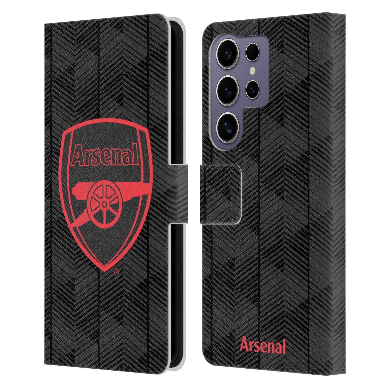 Head Case Designs Officially Licensed Arsenal FC Black Crest and Gunners Logo Leather Wallet Case Compatible With Samsung Galaxy S25 Ultra