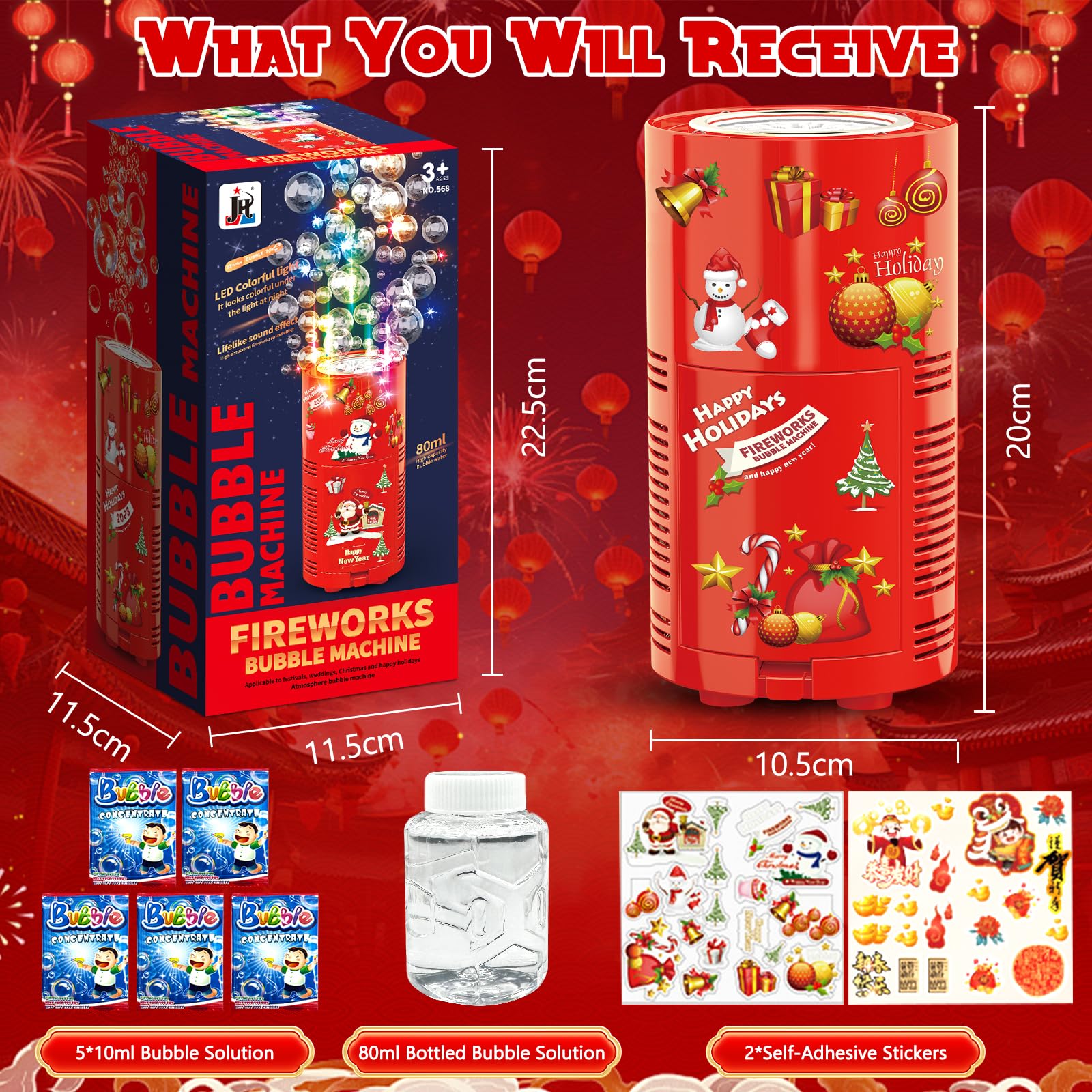 Machine à Bulles Feux D'artifice CYJJYZ - Automatique, 13 Trous, LED, Sons, Avec Solution (130 Ml)