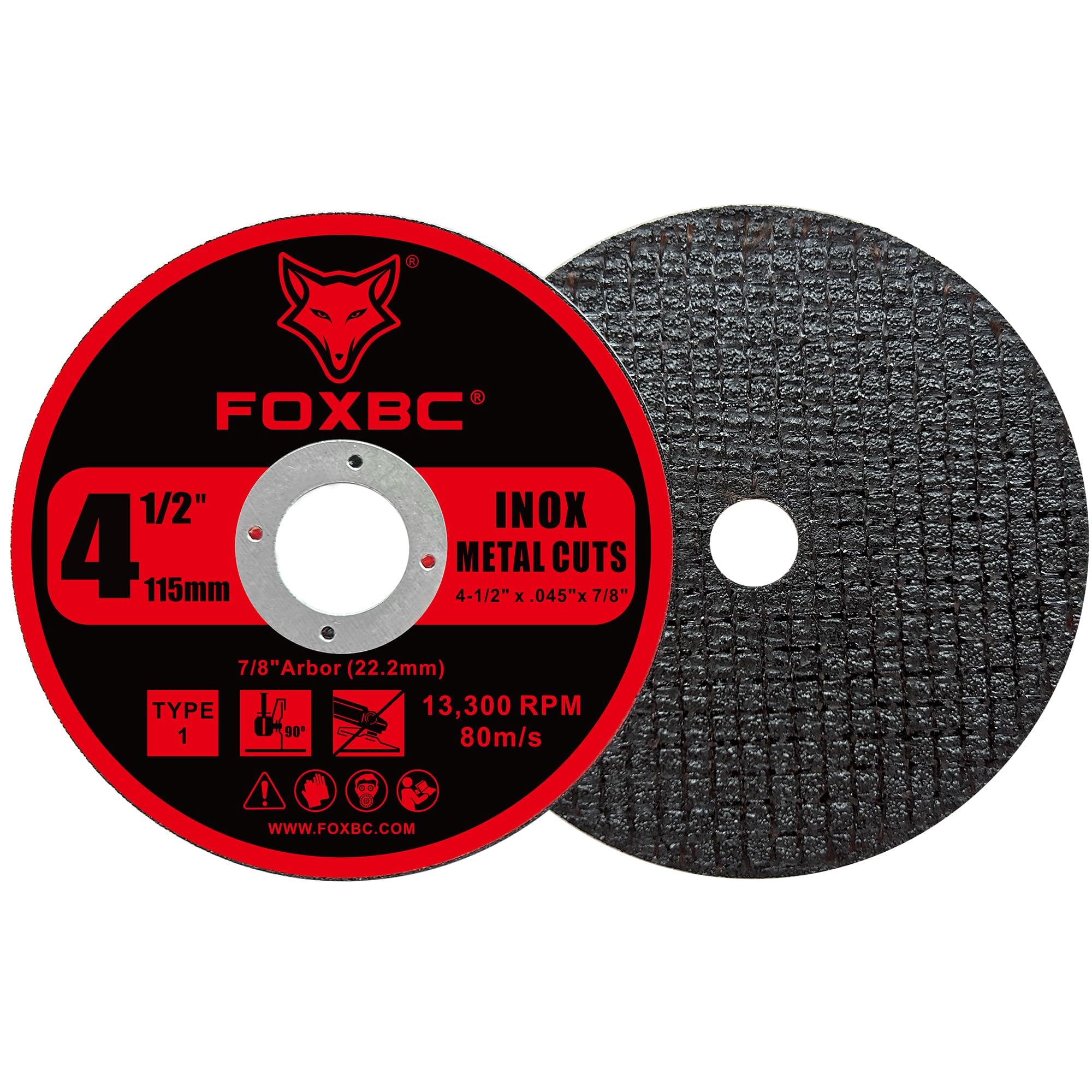 FOXBC Discos de rueda de corte de 4-1/2 pulgadas para amoladora angular, corte para metal y acero inoxidable, 4-1/2 x 0.45 x 7/8 pulgadas, paquete de 50