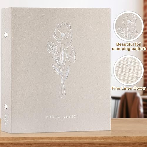 Miniatura 5 de Lanpn Álbum de fotos autoadhesivo, álbum de recortes, 40 páginas, álbumes de fotos de lino, páginas magnéticas adhesivas con capacidad para fotos de