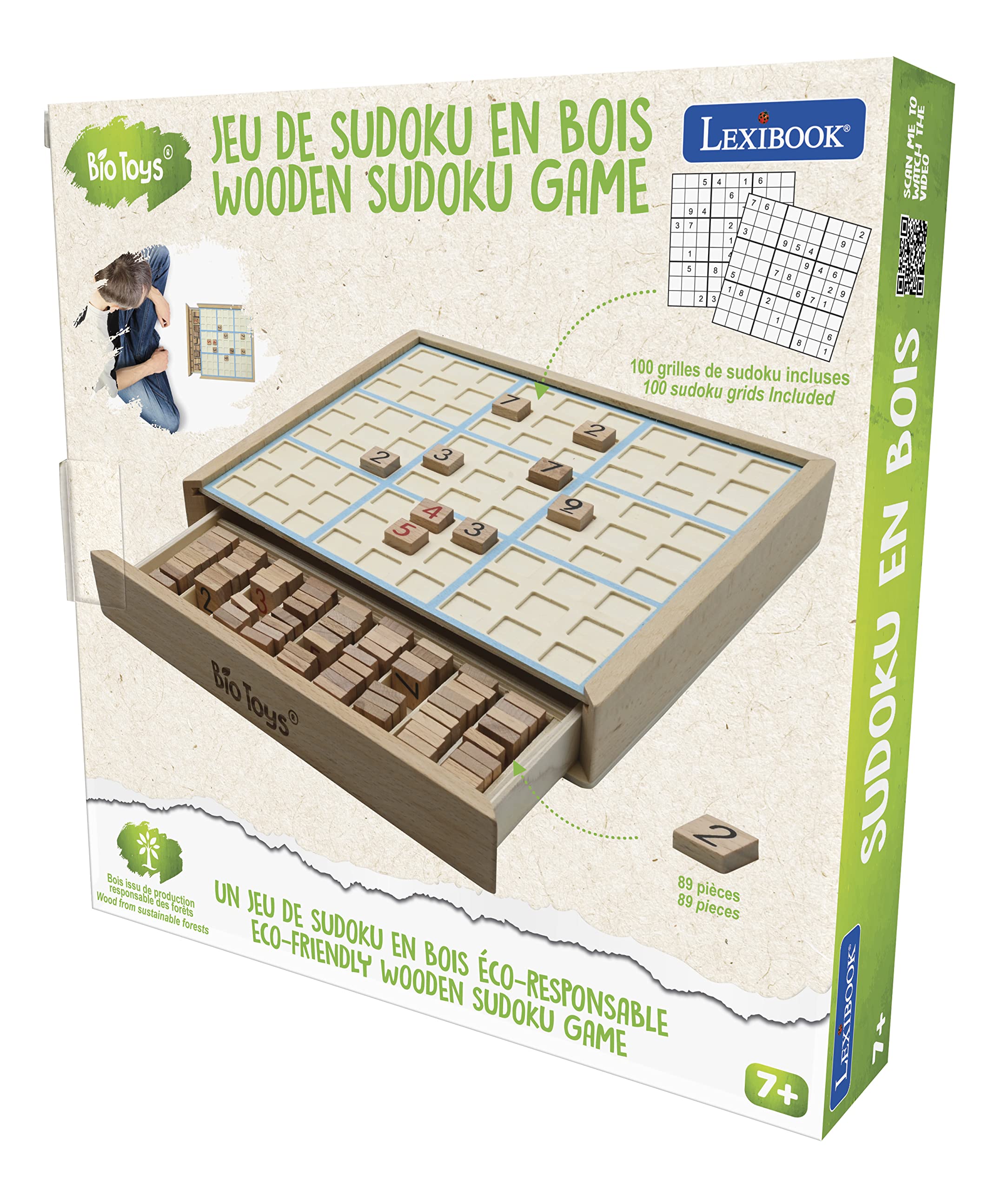LEXIBOOK, Bio Toys, Juego de sudokus de Madera, ecológico, Cuaderno de sudokus Incluido, cajón de Almacenamiento, JGW150