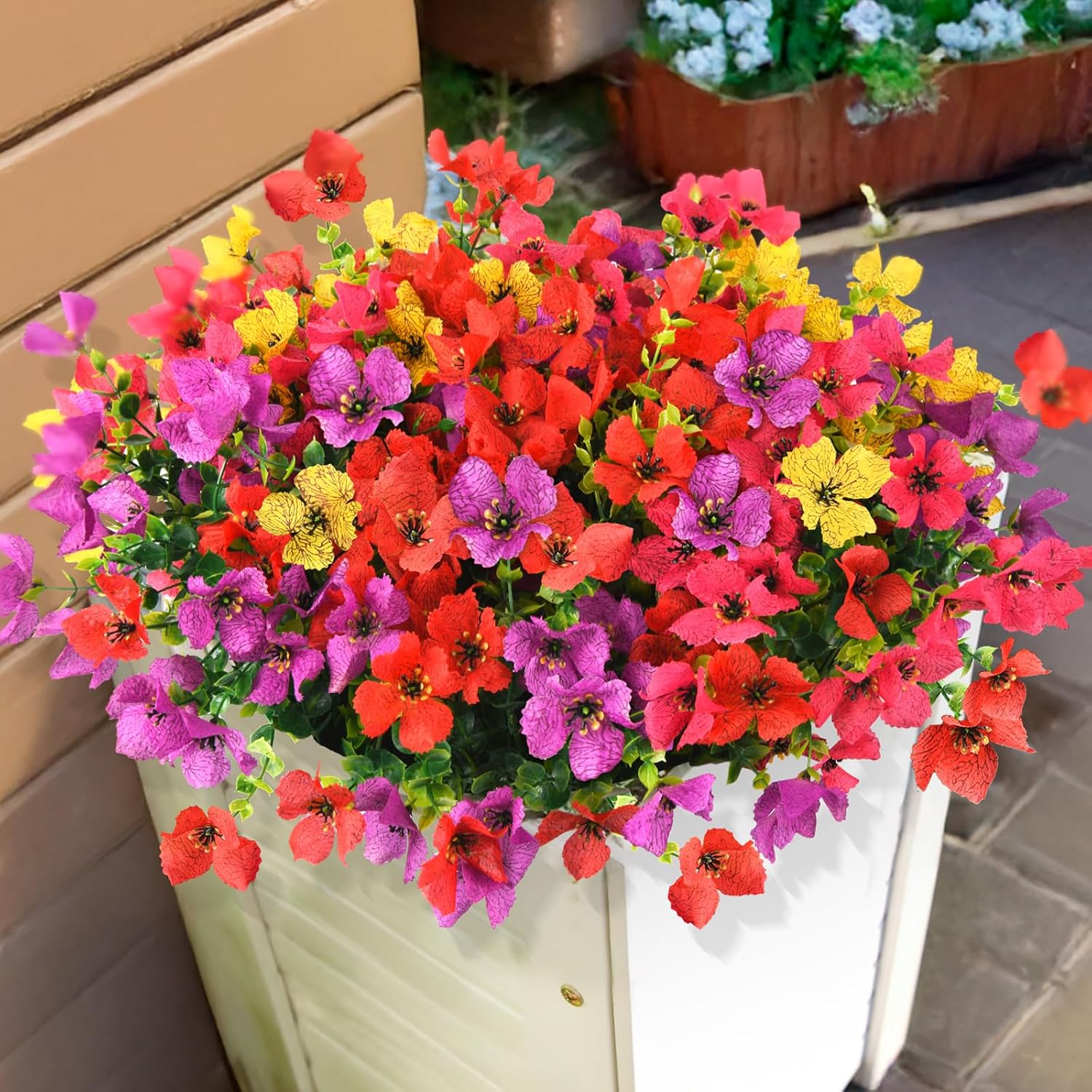 Homsunny Artificial Fake Flowers Plants for Outdoors - 12 Bundles Fake Plants Faux Silk Flowers Outside, UV Resistant for Planter Front, Porch, Garden, Patio, Spring Decor - Image 5