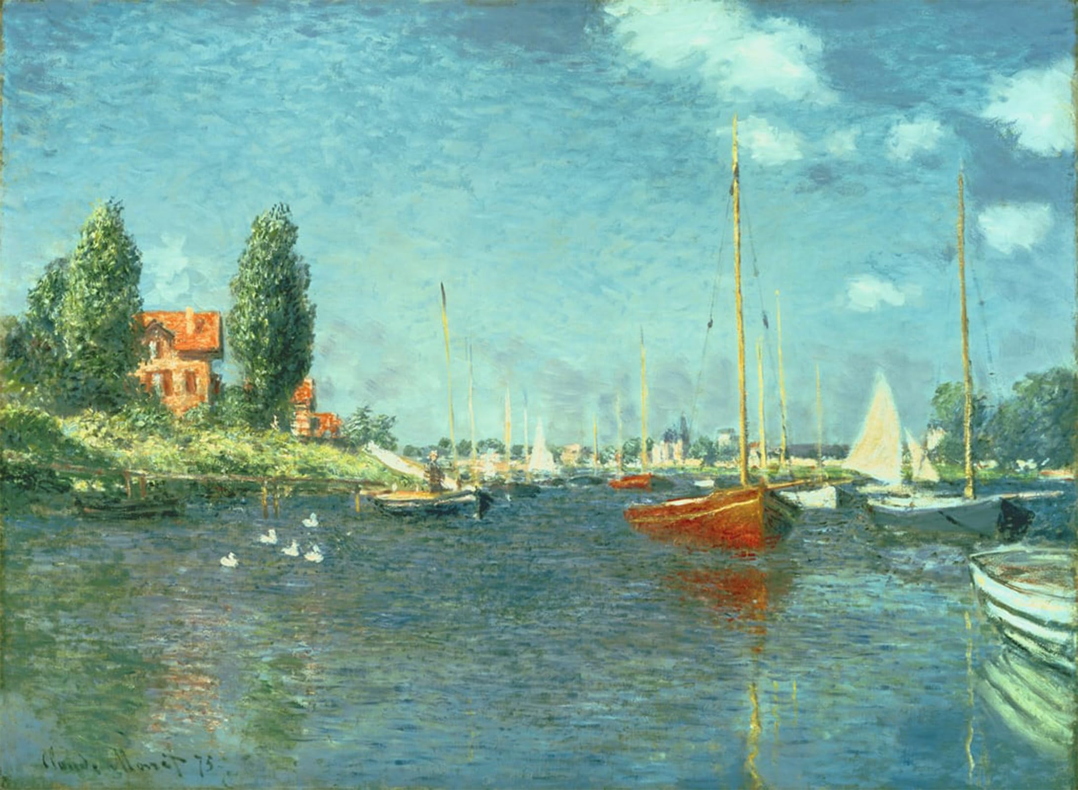 SERENDIPITP Vintage Wall Art Canvas Nordic Poster Canvas Print Picture Red Boats Argenteuil by Claude Monet Wall Art Poster for Home Decor 60x90cm