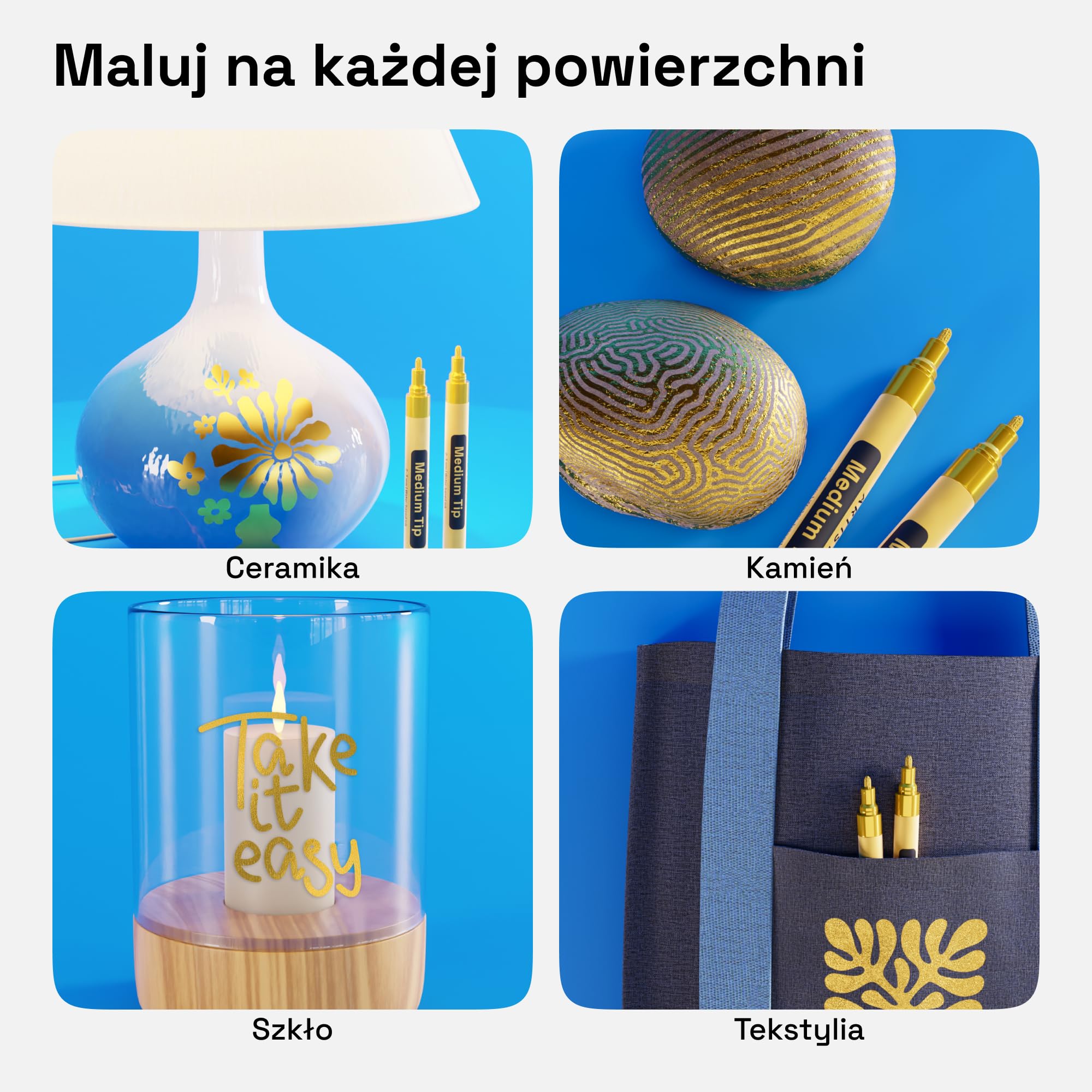 ARTISTRO 2 złote markery permanentne ze średnią końcówką – wodoodporne markery do opon, tkanin, skał, szkła, ceramiki, drewna, papieru - pisaki olejne