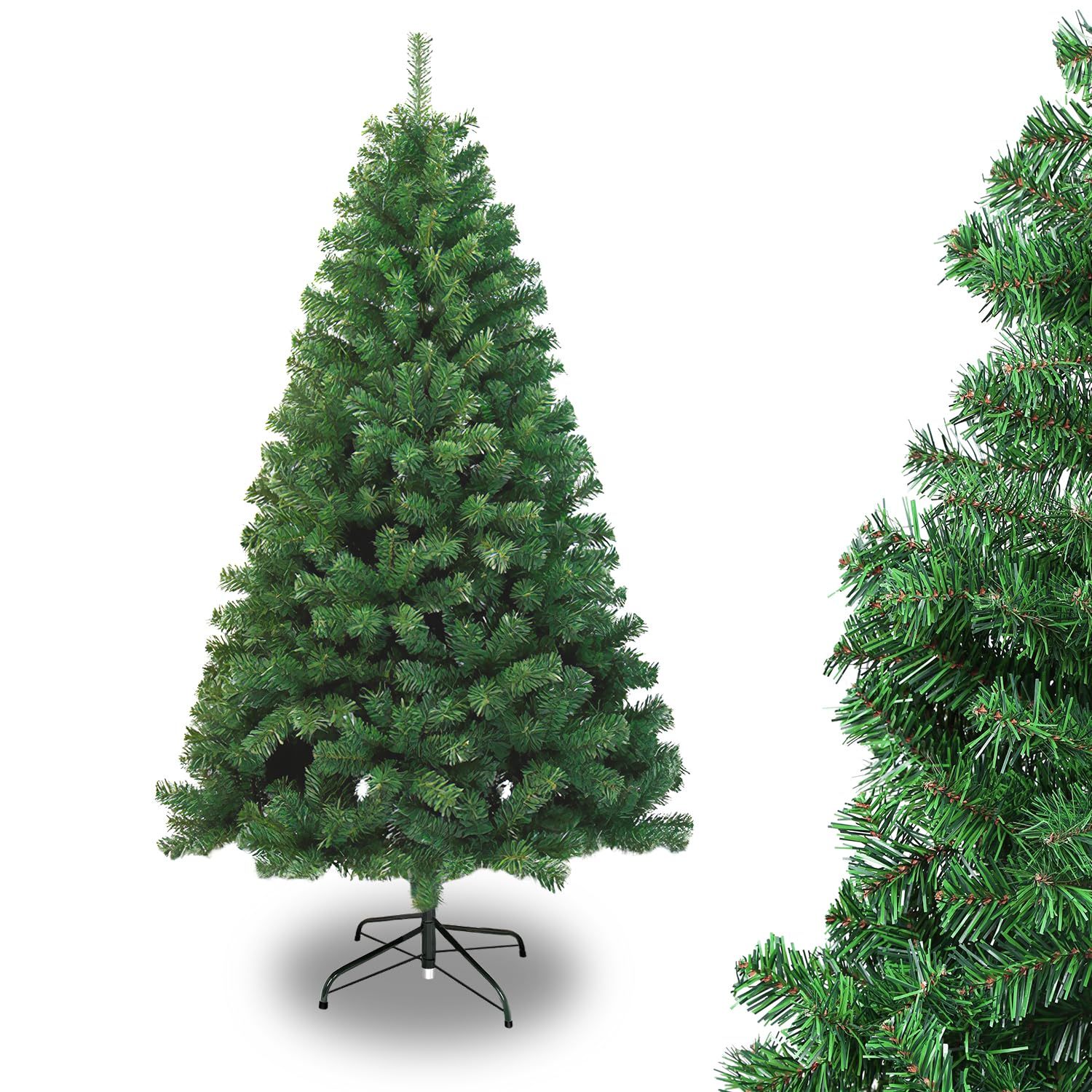 Albero di Natale artificiale, 180 cm, in plastica, con 650 punte, pieghevole, resistente al fuoco, in metallo, con robusto supporto per albero di Natale, colore verde