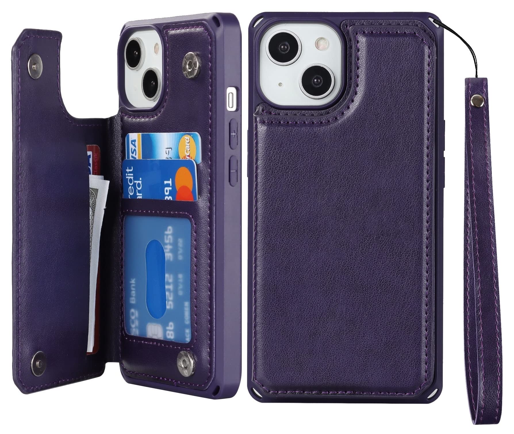 iCoverCase Compatible with iPhone 14 Wallet Phone Case with Card Holder for Women, RFID Blocking Embossed PU Leather Wrist Strap Case 6.1 Inch (
