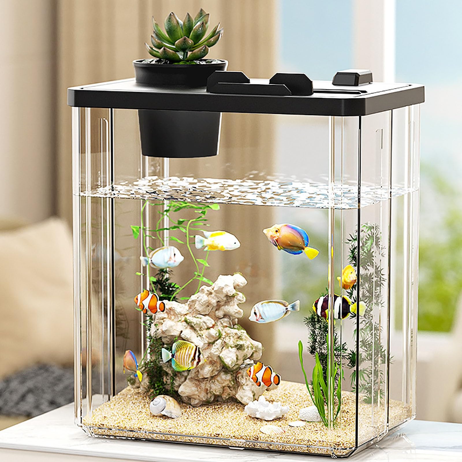 Serbello Di Pesce Rosso, Acquario Starter Kit Di Starter Per Acquario Piccolo Con Pompa Della'acqua ＆ Luce A LED, Serbatoio Del Pesce Desktop Per Pesci, Tartarughe, Gamberetti, PesciRossi(Black,Small)