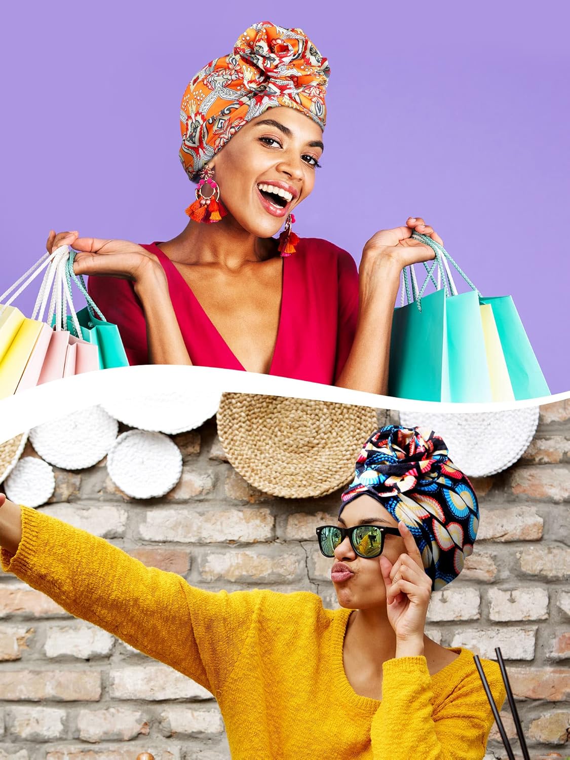 SATINIOR 8 Pcs Women Turban Head Wraps for Women African Pattern Knot Headwrap Bohemian Print Pre Tied Flower Knot Bonnet Hat - Image 6