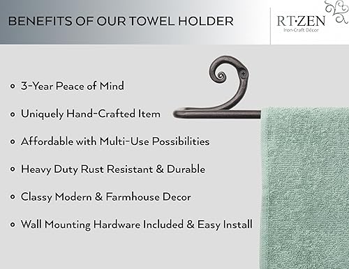 Miniatura 3 de RTZEN Juego de toalleros de hierro forjado negro de 16 y 24 pulgadas, hechos a mano, clásico, moderno, minimalista, multiusos, para el hogar u