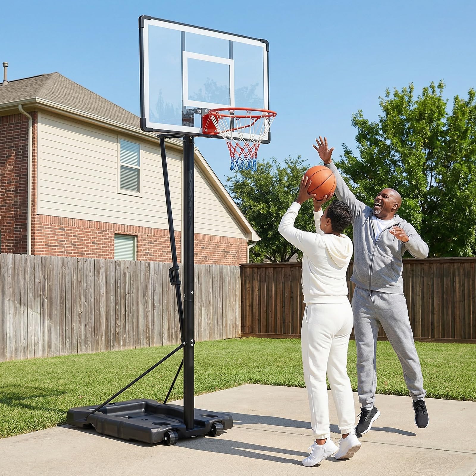 GYMAX Basketballkorb Outdoor, verstellbare Korbhöhe 204-358 cm, Basketballständer mit Rollen & befüllbarer Basis