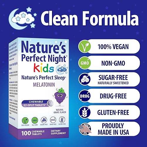 Miniatura 7 de Nature's Perfect Night Paquete  Melatonina 5 mg  Melatonina para niños de 1 mg  200 unidades  100 unidades  Sin azúcar  Sin gluten  Sin OMG  Vegano