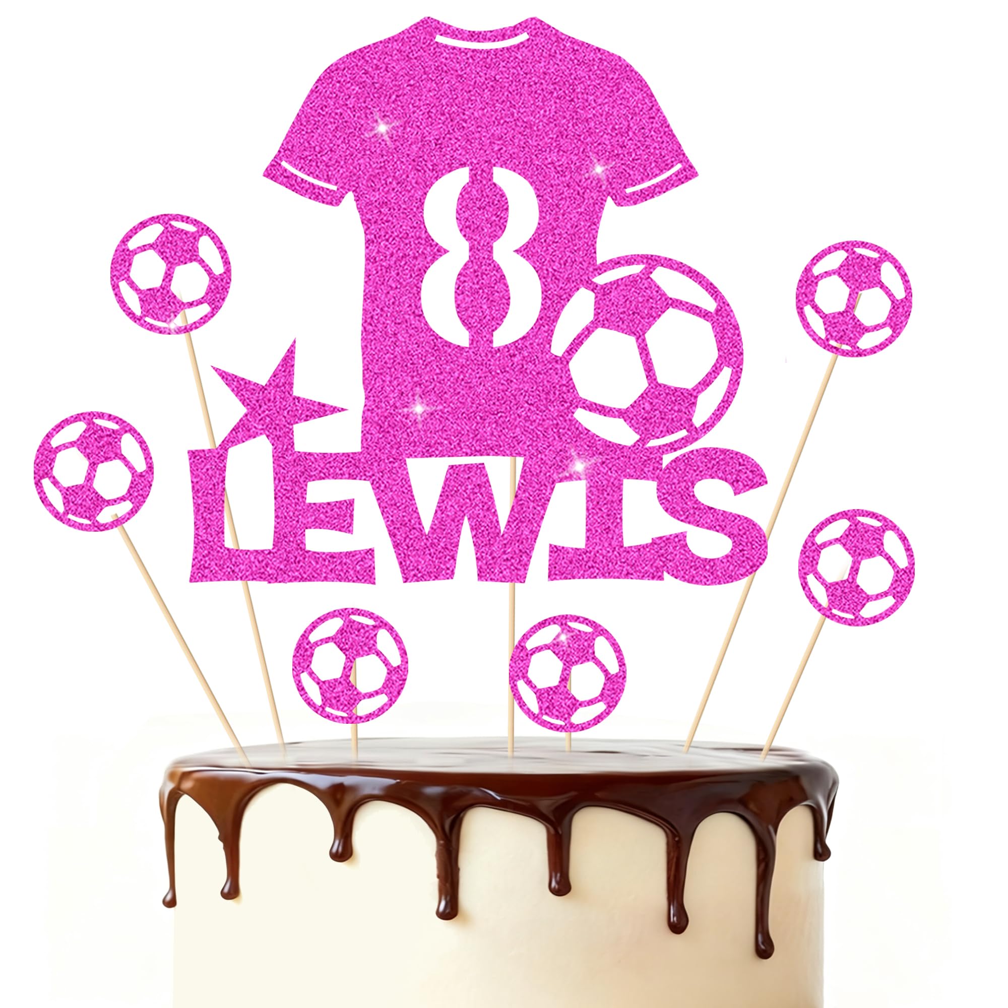 Football Cake Topper Personalised Birthday Cake Decorations Football Gifts for Kids Boys Men Husband Daddy Grandpa Football Lovers Cake Toppers (Pink)