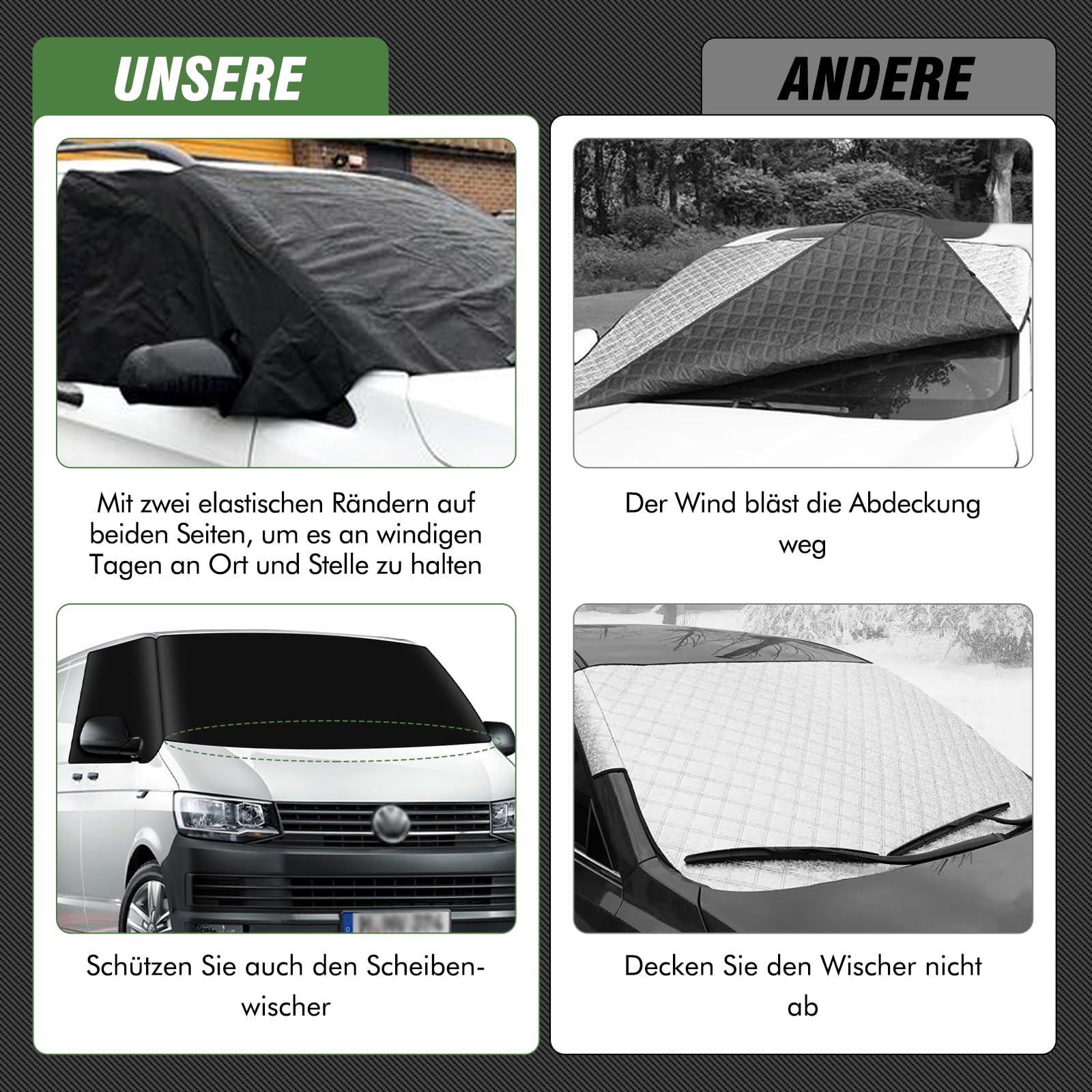 CICMOD voorruitbescherming voor T5 T6 Transporter Windschermbescherming Anti -vorst Ijs Stof Raambescherming Zonnebescherming voor V-W Campers Vans
