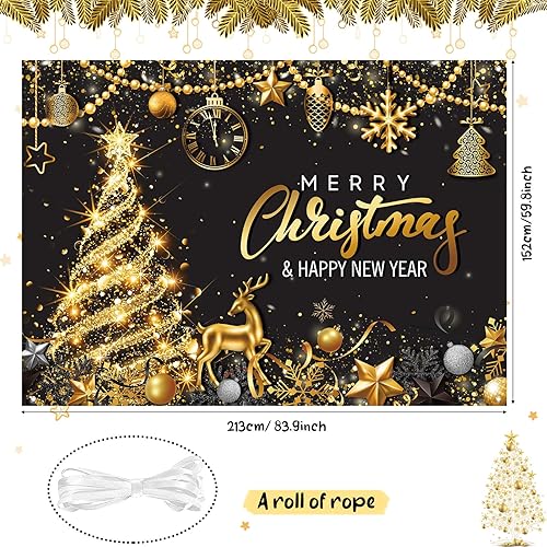 Miniatura 9 de Fondo de fiesta de Feliz Navidad, fondo de pancarta de oro negro para árbol de Navidad y fotografía de Nochevieja, suministros de decoración para
