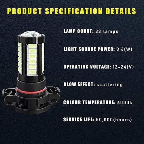 Miniatura 3 de Augeny 2 bombillas LED antiniebla H16, 6500K 12V Plug and Play, bombillas LED superbrillantes de 1500 lúmenes, accesorios de repuesto de luz LED