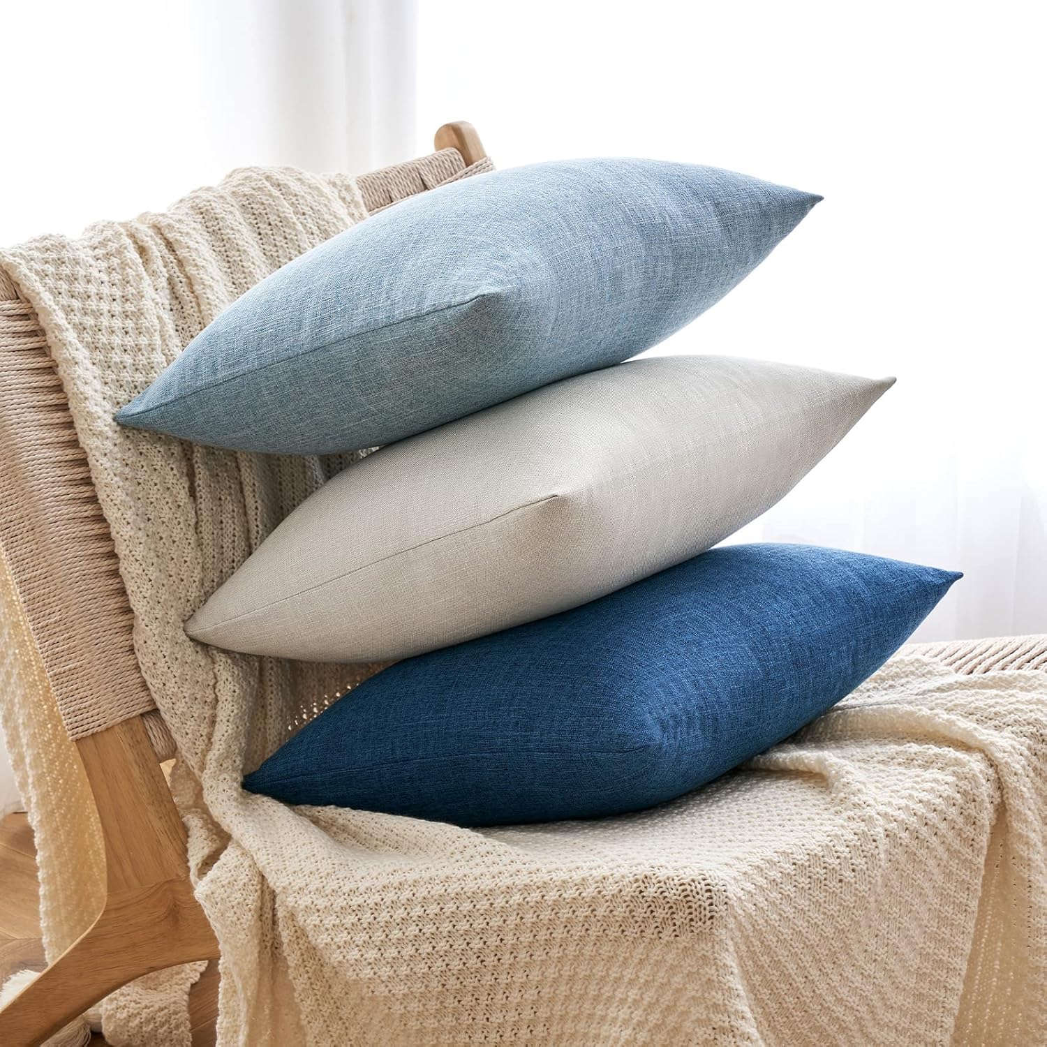 MIULEE Pack of 2 Decorative Linen Burlap Textured Pillow Covers Farmhouse Boho Accent Pillowcases Spring Coastal Home Decor for Couch Sofa Bedroom Living Room 16x16 Inch Light Blue - Image 5