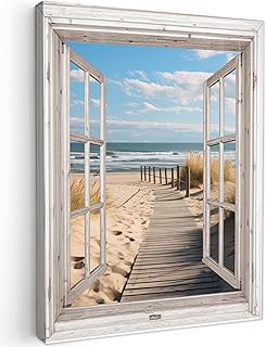 MuchoWow© Bilder 60x80 cm Wohnzimmer Deko Modern Wandbild Foto auf Leinwand Bild Schlafzimmer Room Decor Geschenke Fensterblick - Meer - Küste - Natur - Strand - Wattenmeer