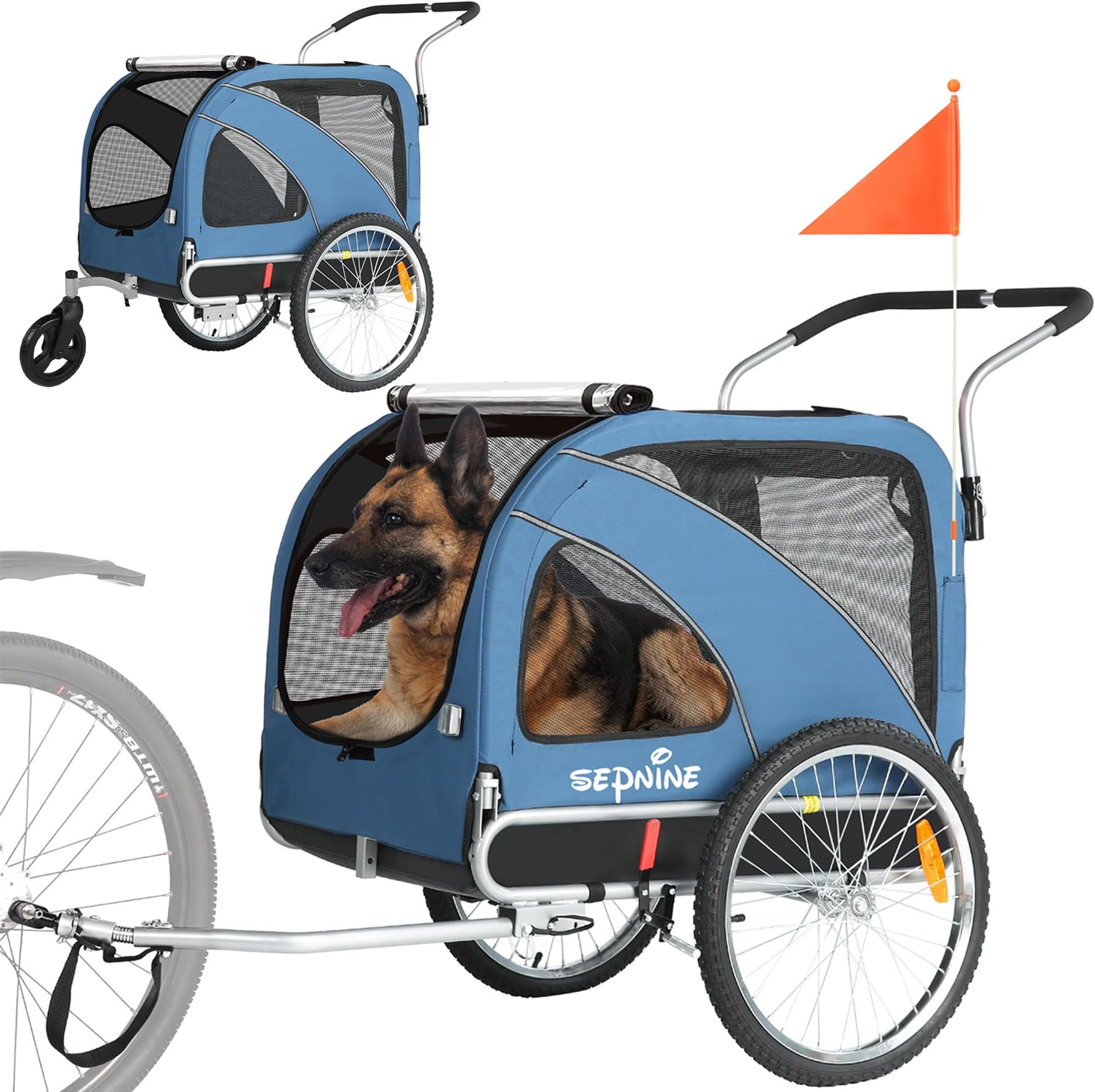 2 in 1 Pet Bicycle Trailer with a 6" Stroller Wheel Suitable for Small and Medium Dogs, Carrier Up to 66/88 LBS, Easy Folding Cart Frame, Quick Release Wheel, Universal Bicycle Coupler