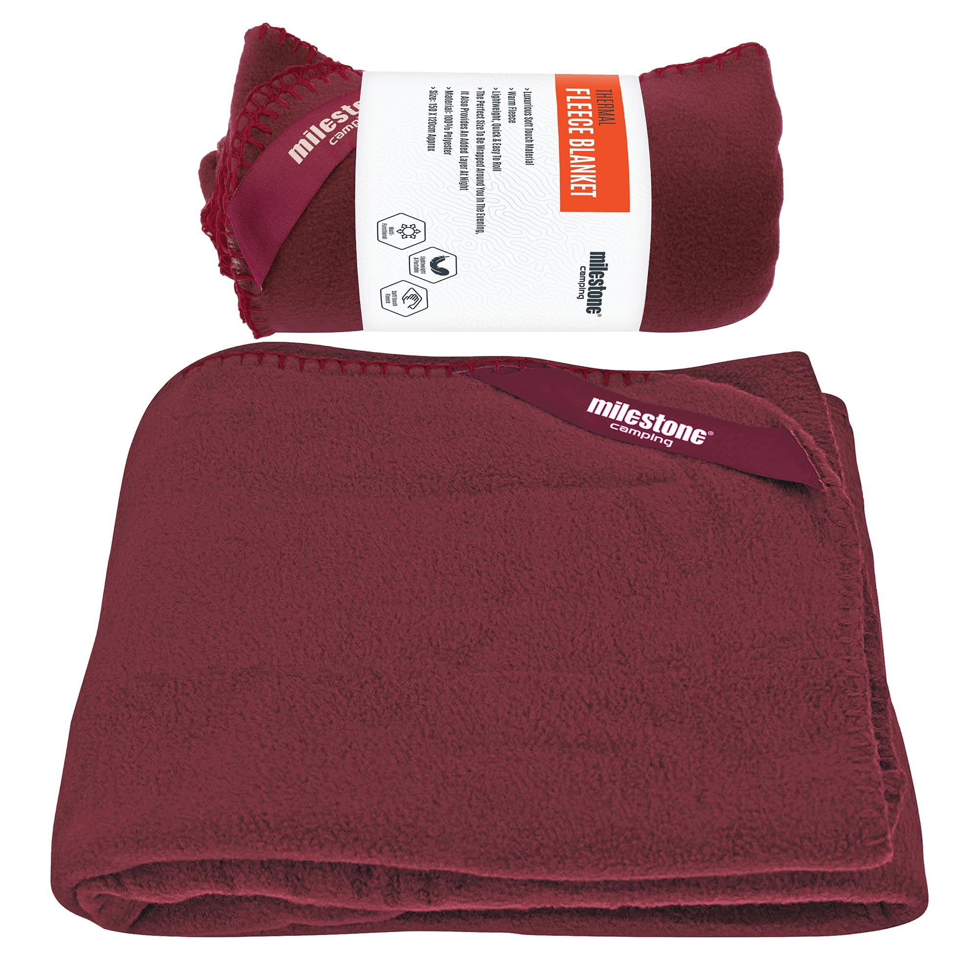 Milestone Thermal Fleece Blanket/Soft Touch Fabric/Cosy Extra Layer for Travel & Days Out / 120 x 150cm (Burgundy)