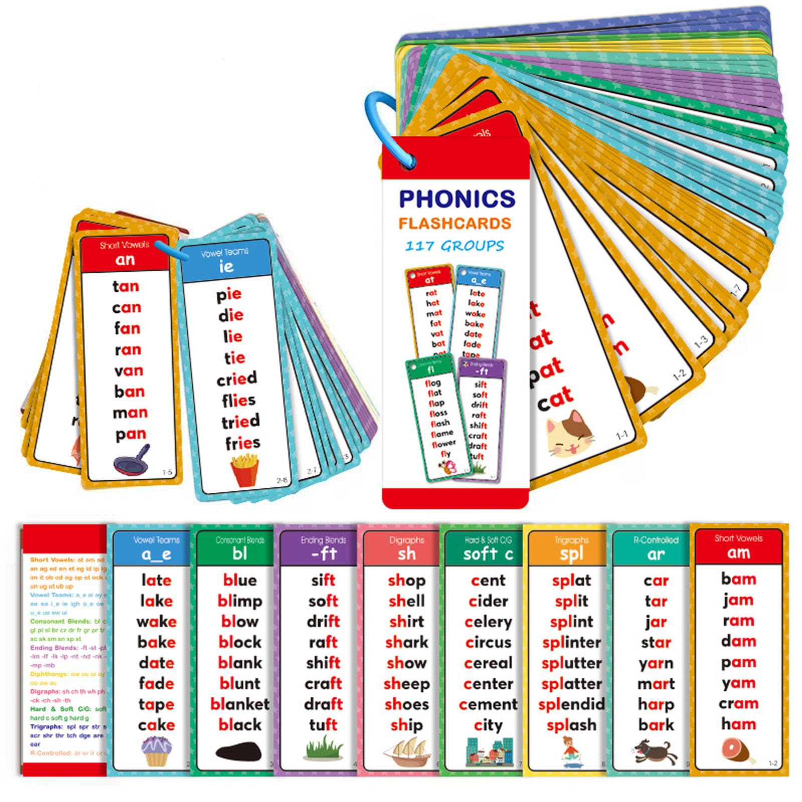 60PCS Phonics Flash Cards, Talking Flash Cards for Early Reading Skills, Interactive Learning Activities, Educational Reading Tools for Home and Classroom