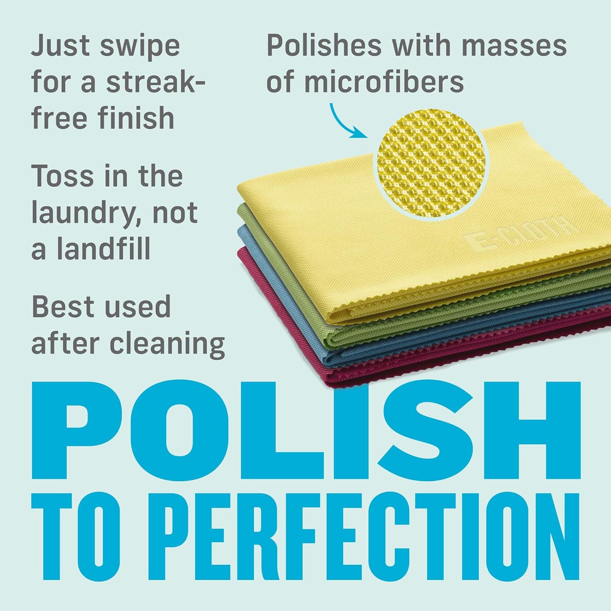 E-Cloth Panno in microfibra per vetro e lucidatura, confezione ecologica, colori assortiti, confezione da 4