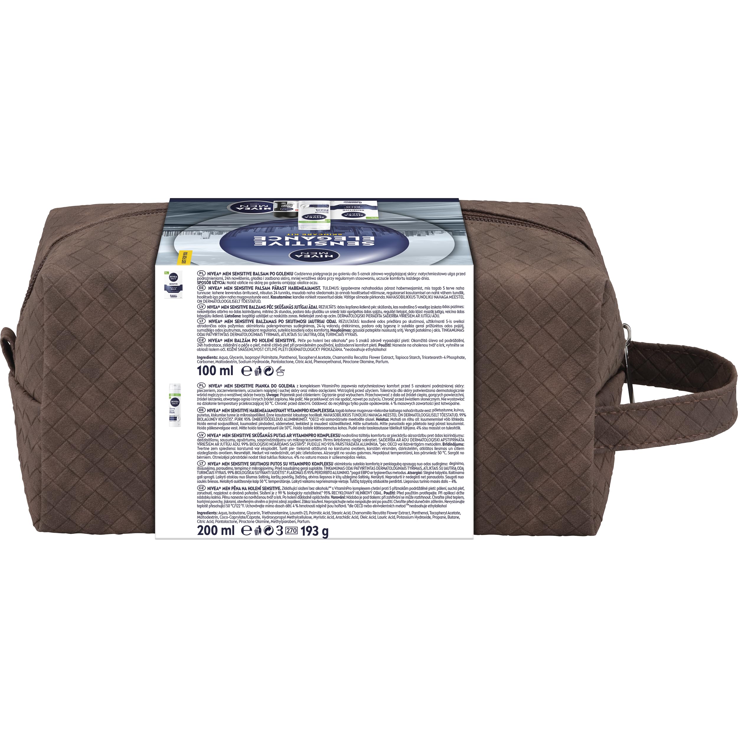 NIVEA MEN Sensitive Elegance Świąteczny prezent - Zestaw kosmetyków dla mężczyzn do twarzy i ciała: pianka do golenia, balsam po goleniu, antyperspirant i krem + kosmetyczka GRATIS