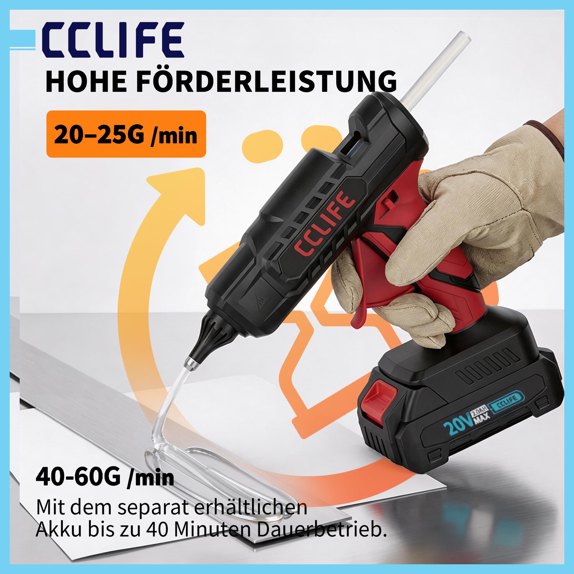 CCLIFE Pistolet do klejenia na gorąco, akumulatorowy pistolet do klejenia na gorąco z 30 sztyftami do klejenia na gorąco, szybkie nagrzewanie 150 s, niekapiący pistolet do kleju, bezprzewodowy typ C