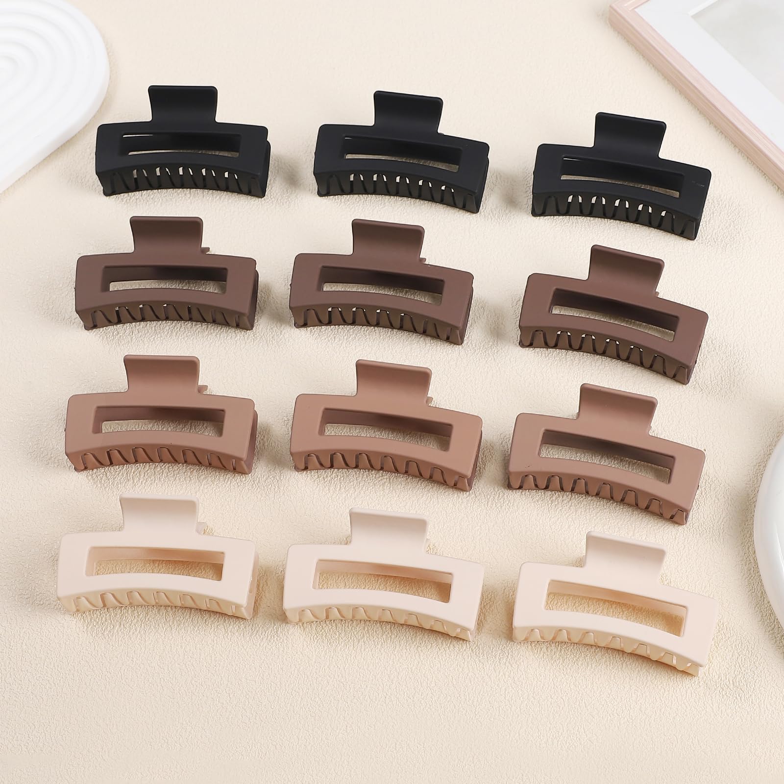 Sisiaipu Haarklammern, 8,9 cm, mittelgroß, quadratisch, für dickes und dünnes Haar, rechteckig, rechteckig, Haarklammern, Großpackung, Haarschmuck für Damen und Mädchen, Braun, 12 Stück
