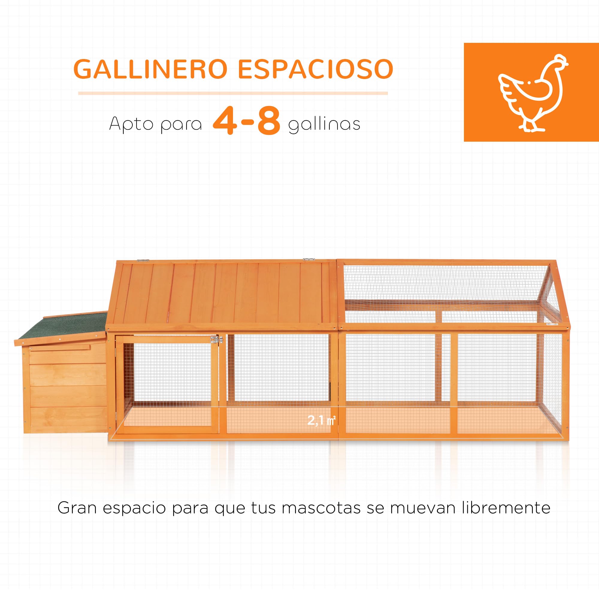PawHut Gallinero Exterior Madera 240x112,5x76 cm Techo Abatible Corral Puertas Cerradura Nido Gallinas