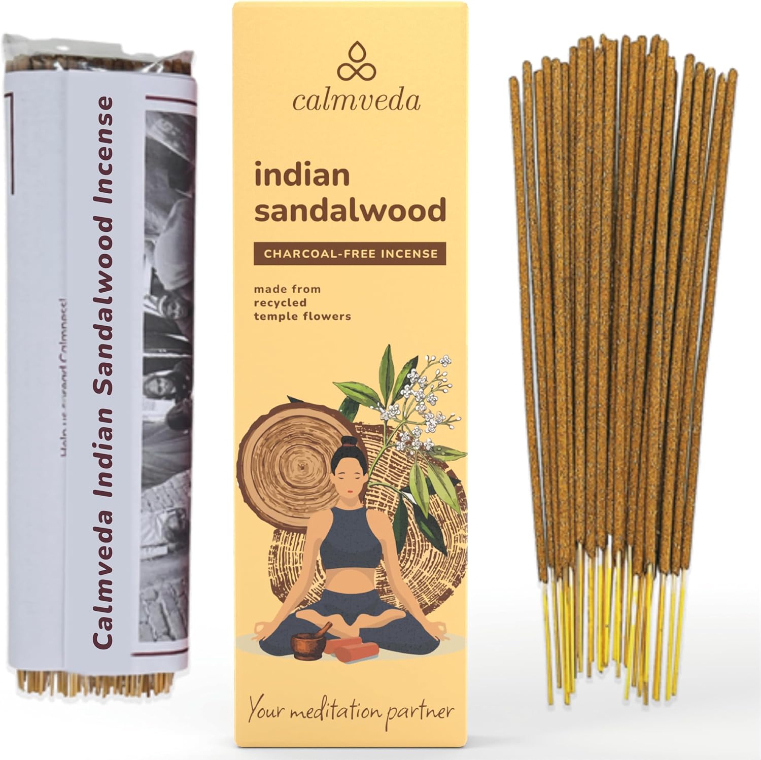 CALMVEDA, White SAGE Incense with Fresh Lavender Incense and Indian Sandalwood Incense (80 Sticks + 1 Spray) | Beautiful Natural Incense and Spray for Meditation Environment and Spiritual Practice