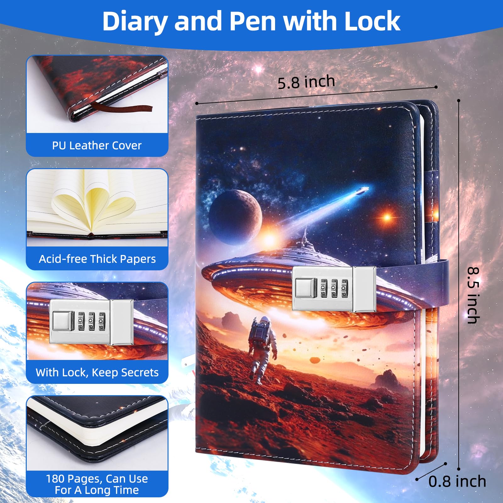 Folxakdis Diario Segreto Bambino Diario con Lucchetto Diario segreto con Codice Ragazzo Fantastici Diari Regalo per Ragazzi 8-16 anni