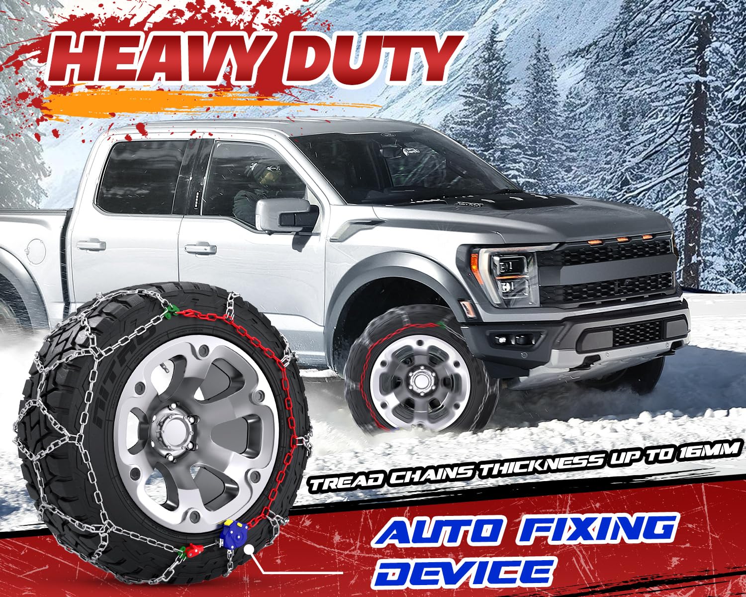 Catene da neve, fissaggio automatico, 1 minuto, installazione rapida, catena di trazione per pneumatici di emergenza, per pick-up e SUV fuoristrada, 255 265 275 285, set di 2