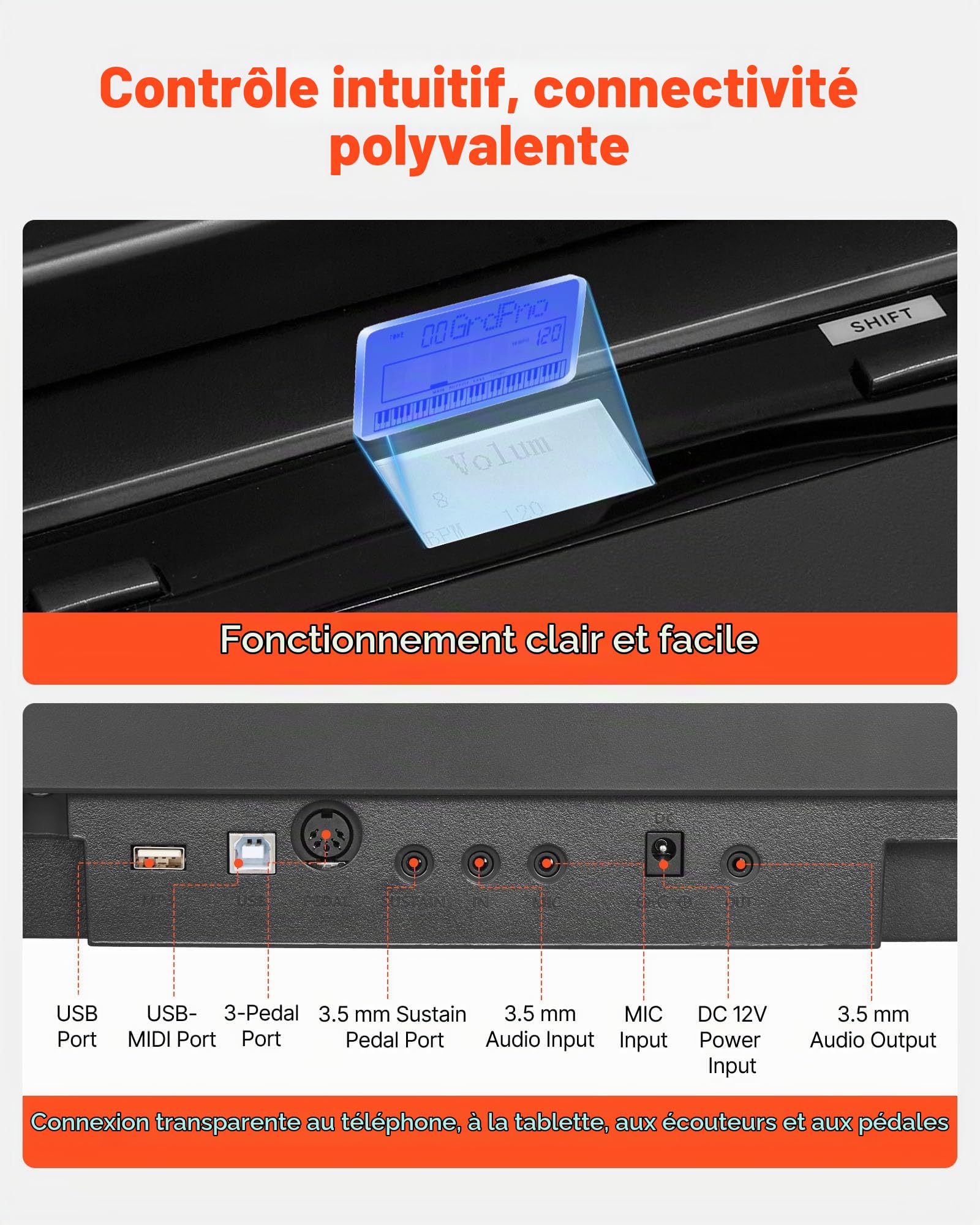 VEVOR Piano Numérique 88 Touches Lestées, Mode Double Clavier et Haut-parleurs, avec Support en X, Pédale de Sustain, Fonction Enregistrement, 280 Sonorités, Connexion Sans Fil, pour Débutants, Noir