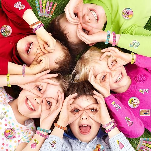 Miniatura 6 de Suministros de fiesta de cumpleaños de princesa melocotón, recuerdos de fiesta de princesa melocotón incluyen 12 pulseras, 12 pines de botón, 12