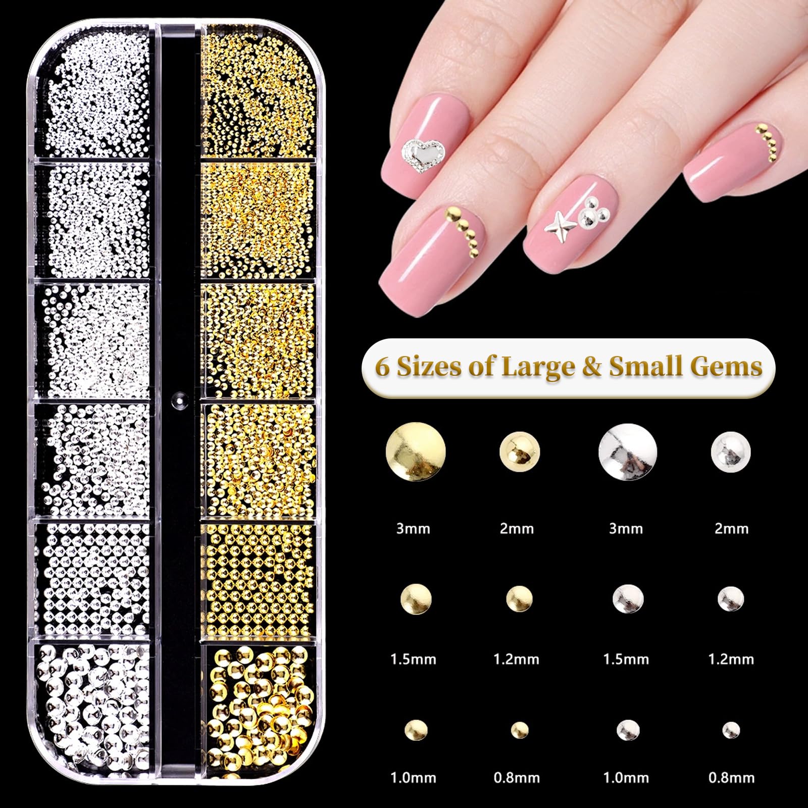 Gold Nail Charms, Silver Nail Gems & Bow Nail Charms, 3D Nail Charms, Metal Nail Gems for Nail Art - Image 3