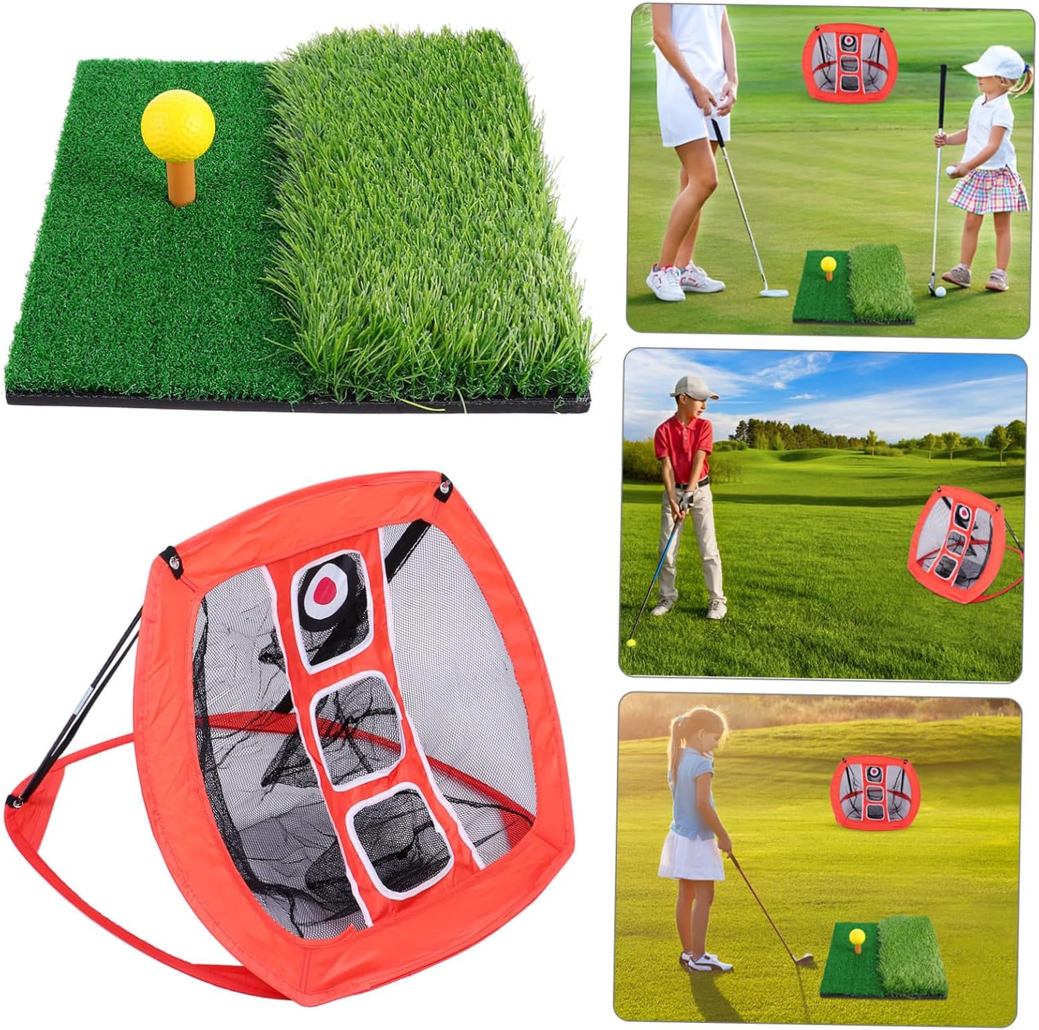 POPETPOP Portable Golf Practice Net Set Mini Hitting Mat Adjustable Training Aids for Backyard Golfing