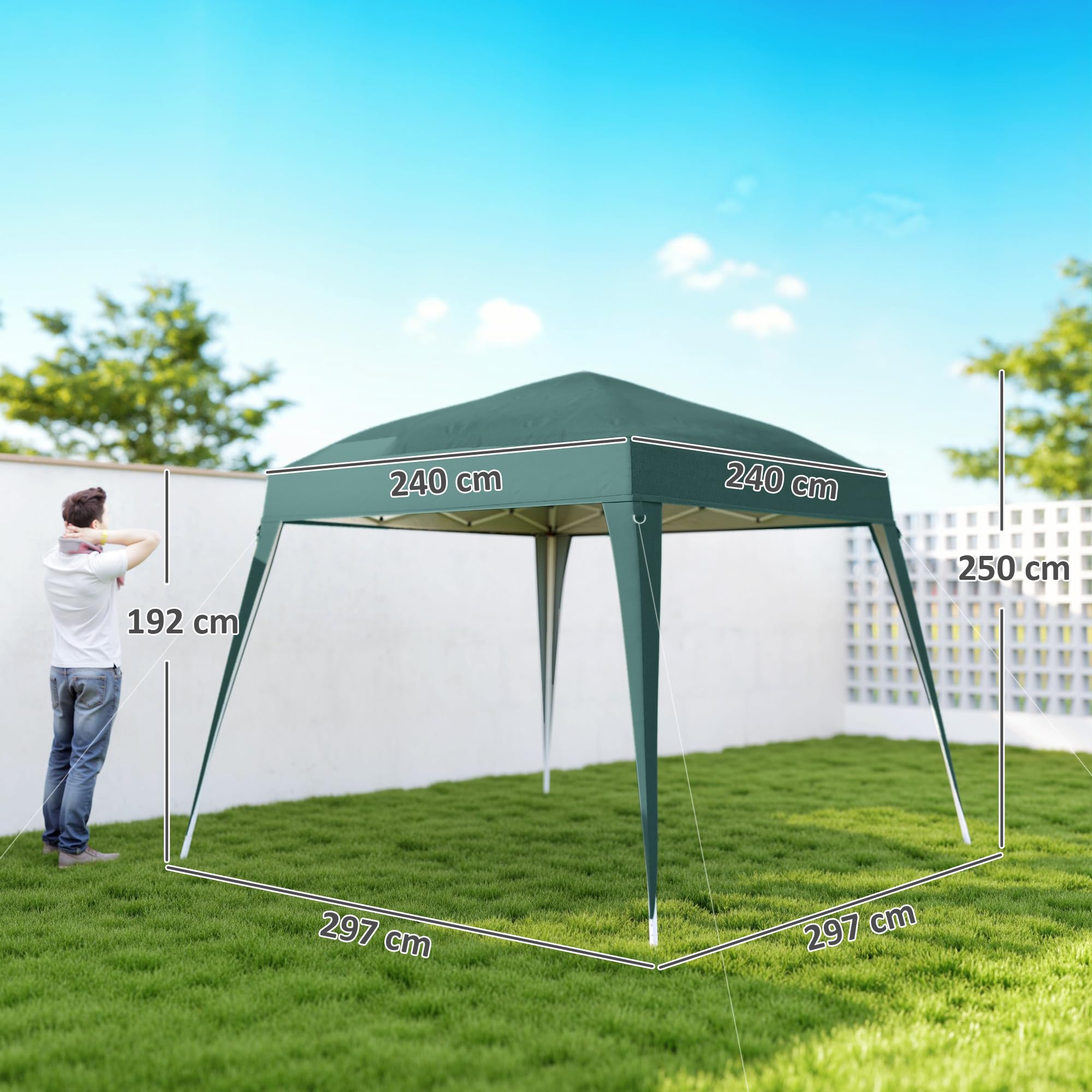 Outsunny Gazebo Pieghevole da Giardino 2.4x2.4m Struttura in Acciaio Verde