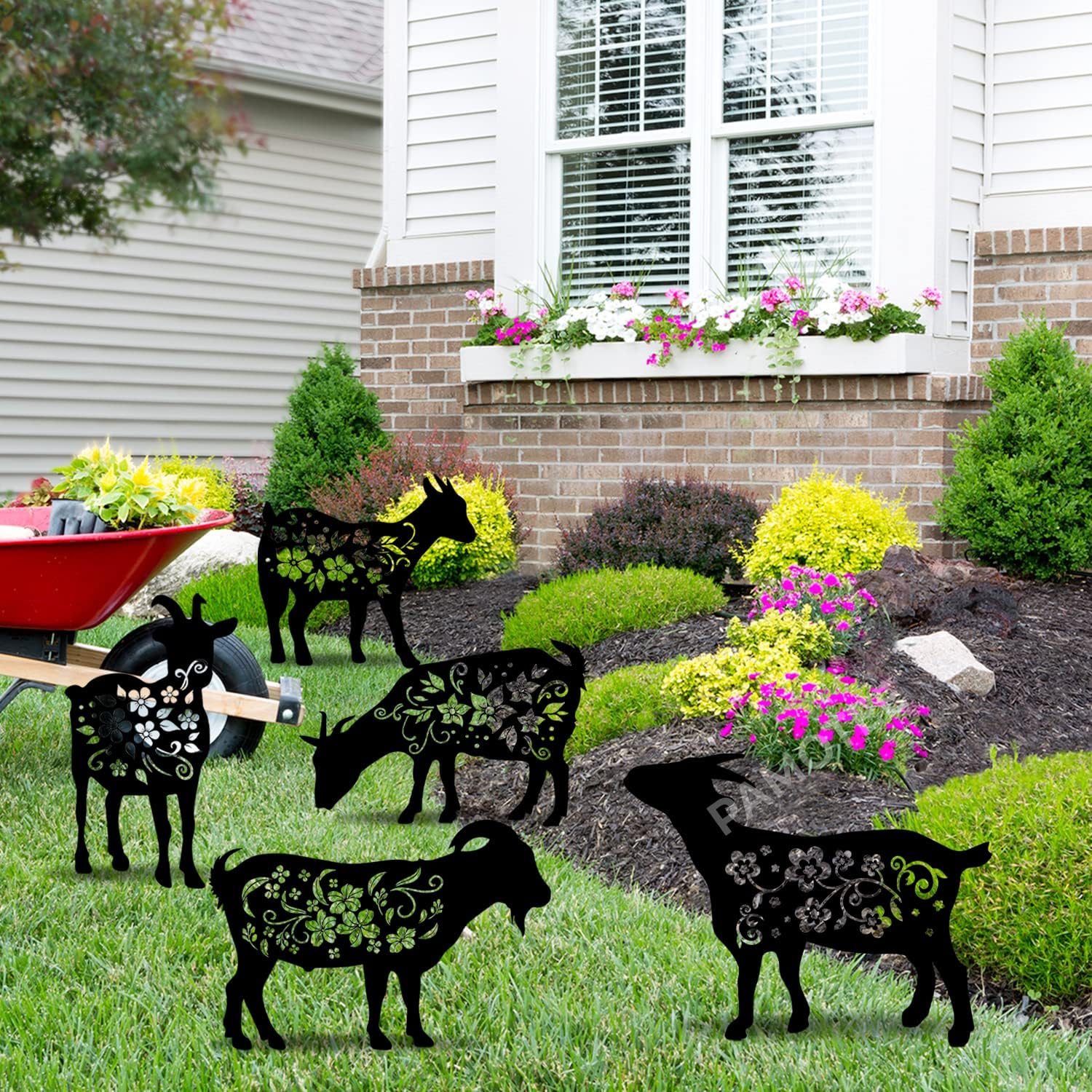 Goat Garden Decor for Outside - Metal Yard Art Outdoor and Garden Signs - Set 5 Yard Signs Garden Stakes Patio Lawn Decor Perfect for New Home Sign Series 1