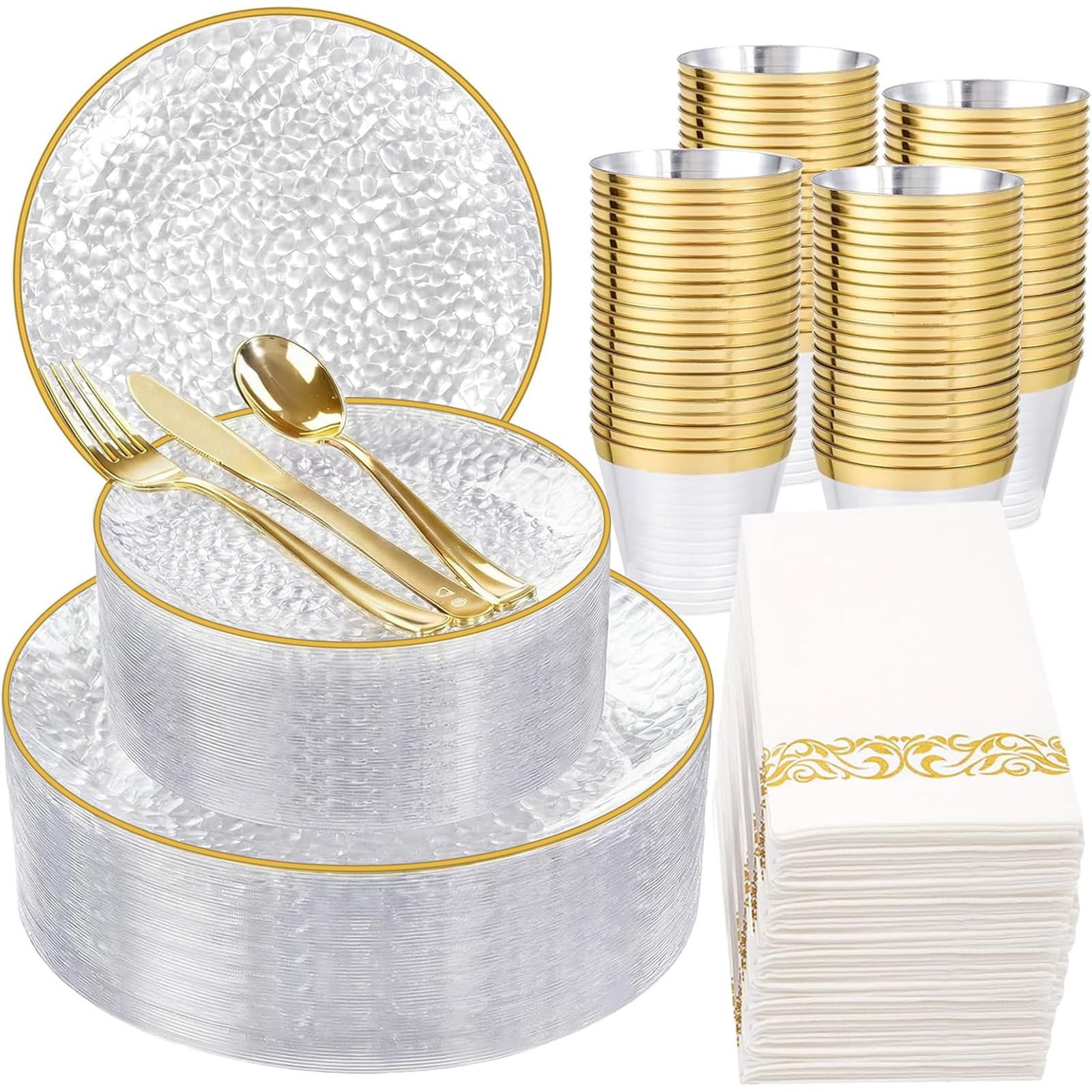 Clear Gold Disposable Dinnerware Set - 350 Piece Party Pack -1