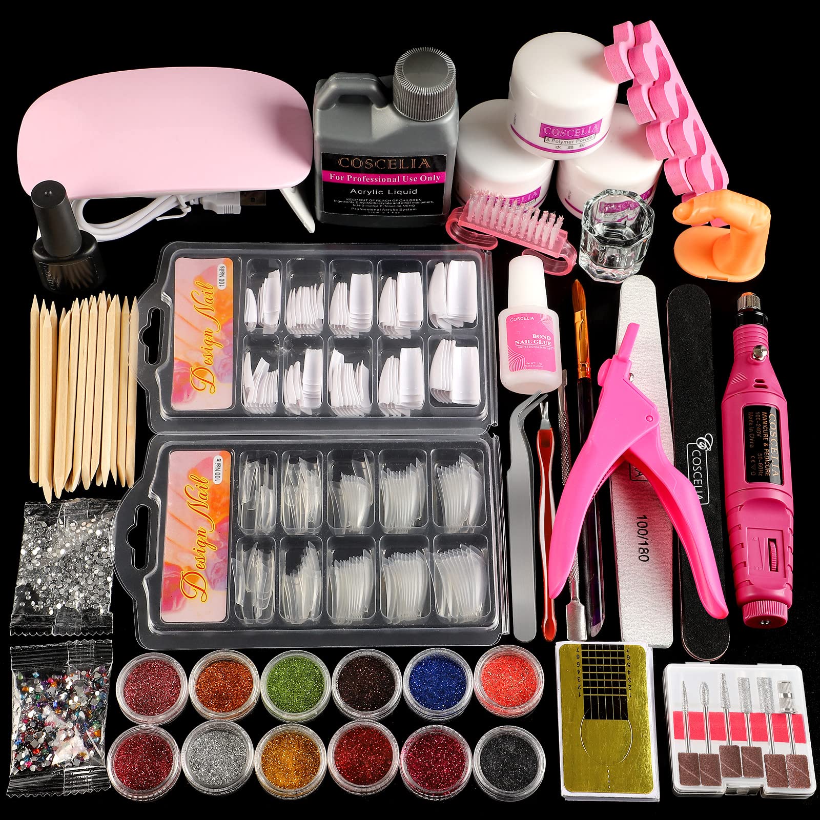 Coscelia Kit de Uñas Acrílicas Completo Kit Uñas de Gel Accesorio Profesional Kit Manicura para Uñas Lima de Uñas Kit Uña Arte Herramientas para DIY Nail Art Decoración