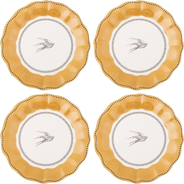 Karma, 8.75 inches Melamine Salad Plates Set of 4, Reusable Dishwasher Safe Plates for Outdoor and Indoor, Bird