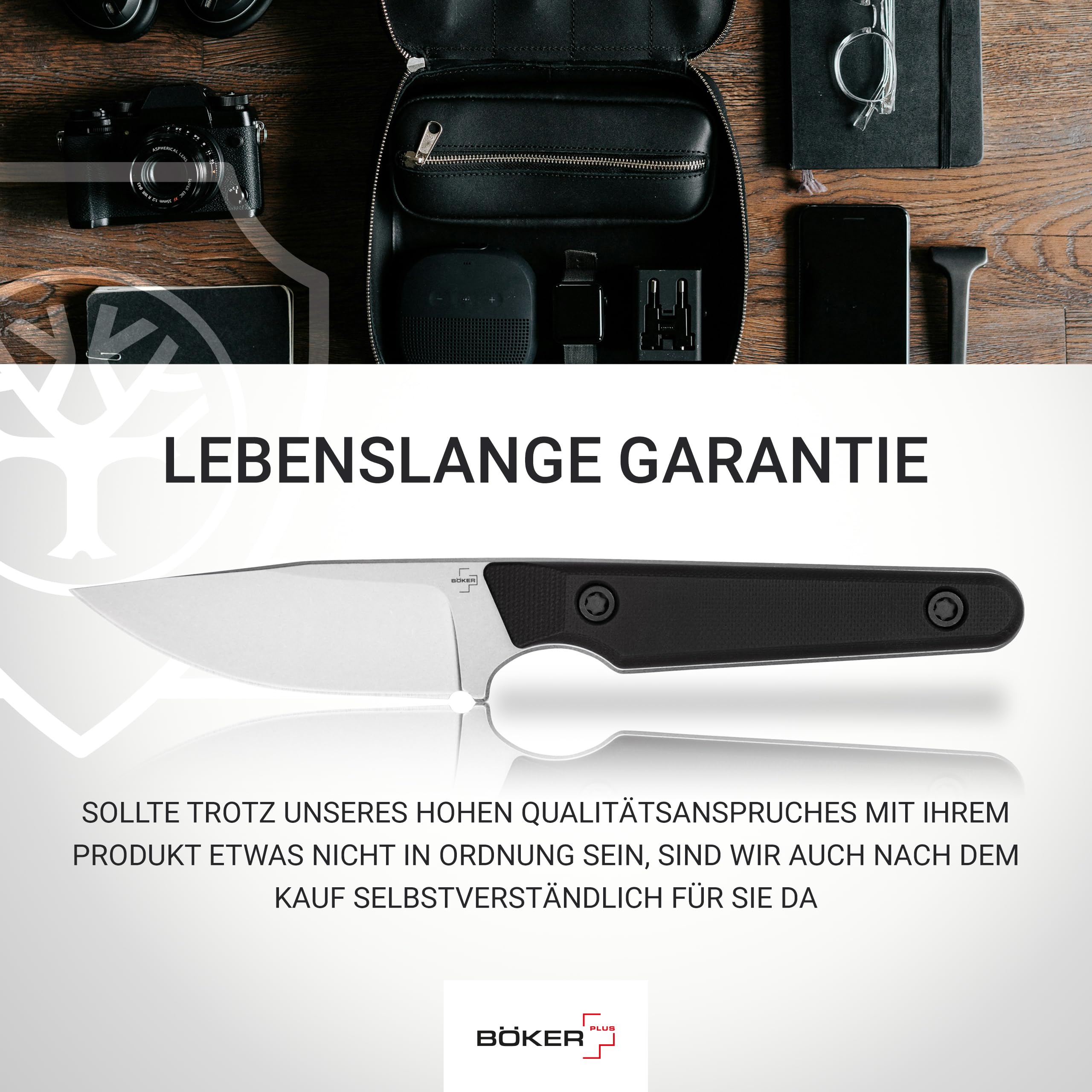 BÖKER PLUS® Sentinal - Outdoor Messer klein mit Kydexscheide & Clip - Neck Knife 42a konform mit 10 Griff schwarz - EDC Messer feststehend mit 7,5 cm Sandvik Klinge - Droppoint Gürtelmesser legal