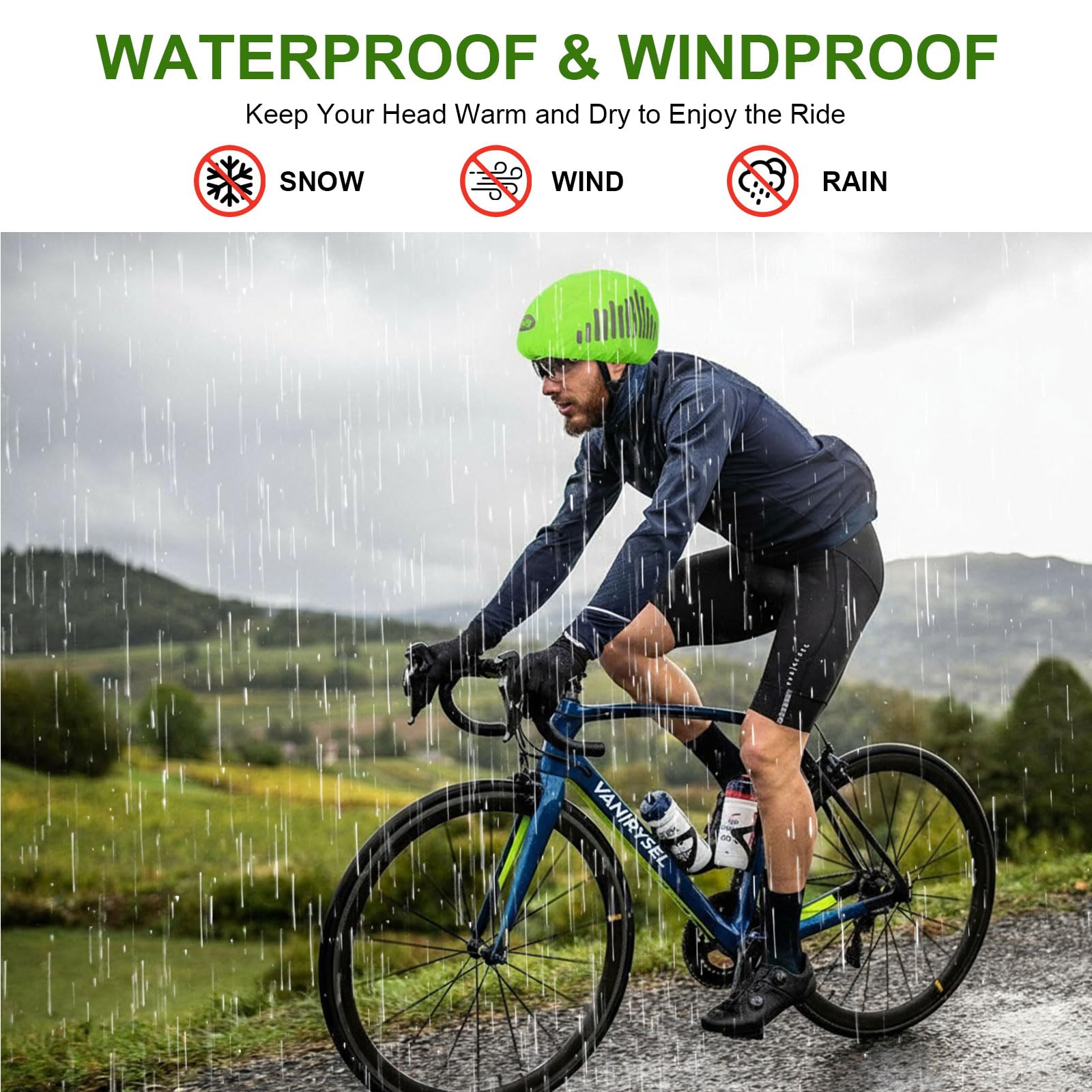 3 Pezzi Copri per Casco Bici Impermeabile, Copertura Antipioggia per Casco da Ciclismo con Striscia Riflettente, Copricasco Impermeabile per Uomo Donna Bambini, Verde Fluorescente