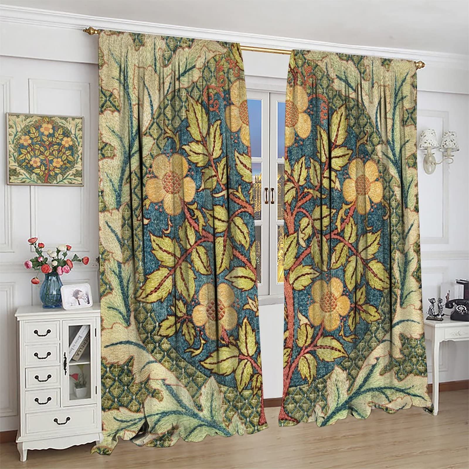 ウィリアムモリス ボタニカル柄カーテン２枚 ウィリアムモリス ボタニカル柄カーテン2枚