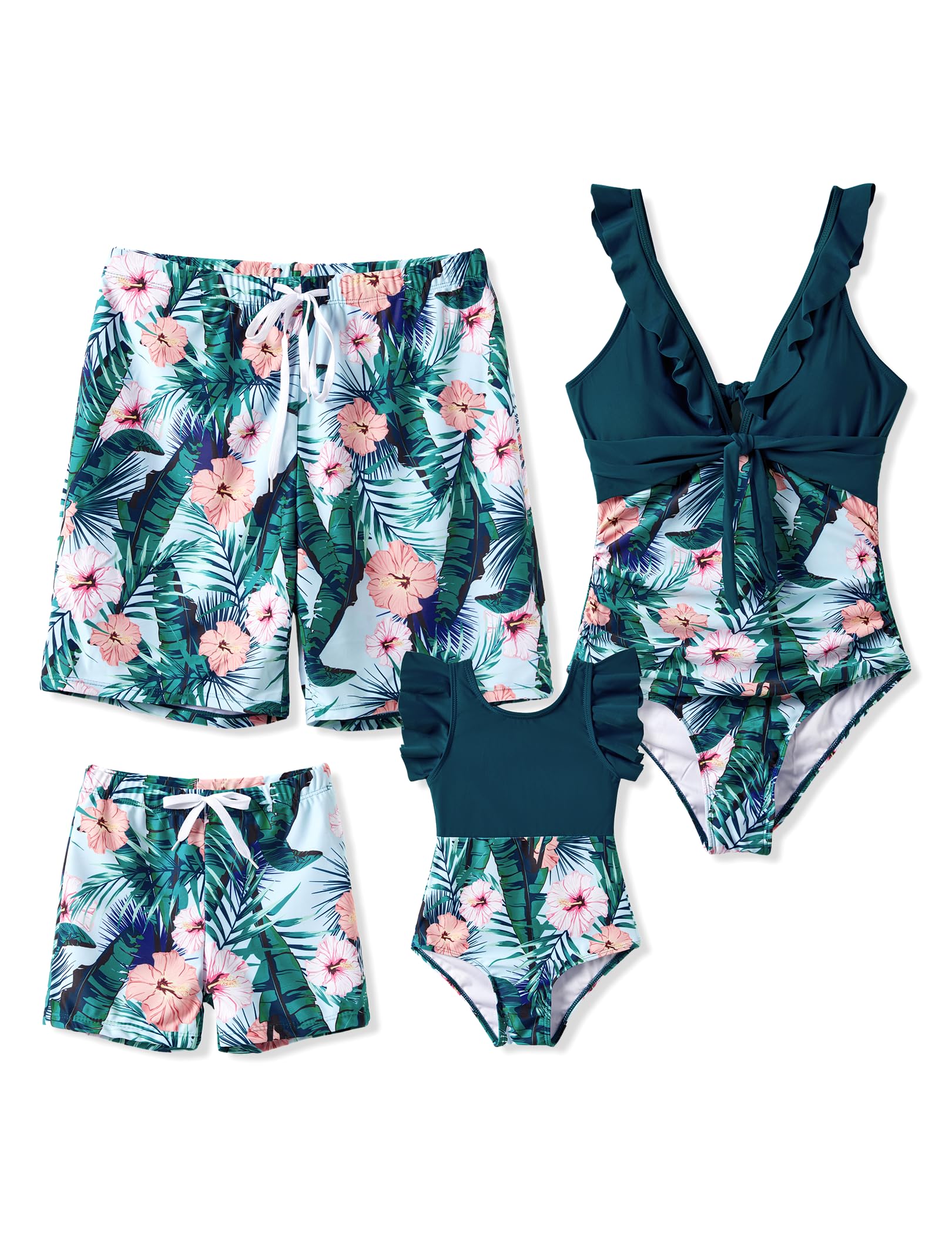 PATPAT Family Matching Swimwear Floral Print Sleeveless Ruffled One Piece Bathing Suits