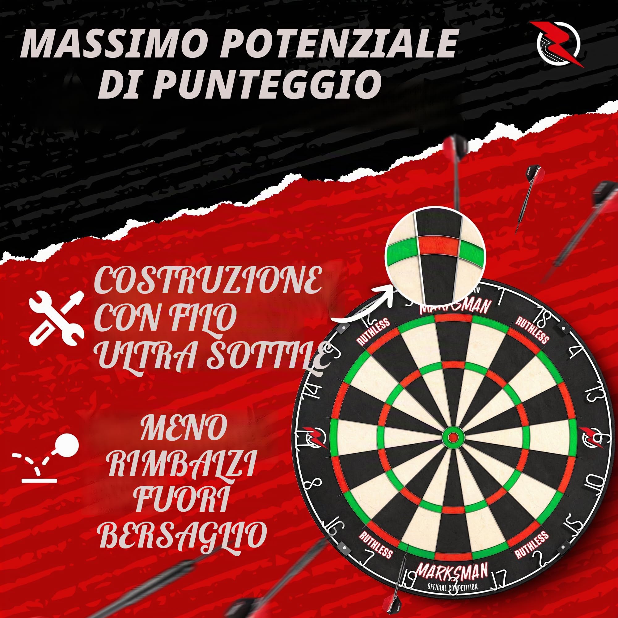 Ruthless Marksman Dart Board Bersaglio professionale ultra sottile in filo di sisal per freccette con punta in acciaio DB072