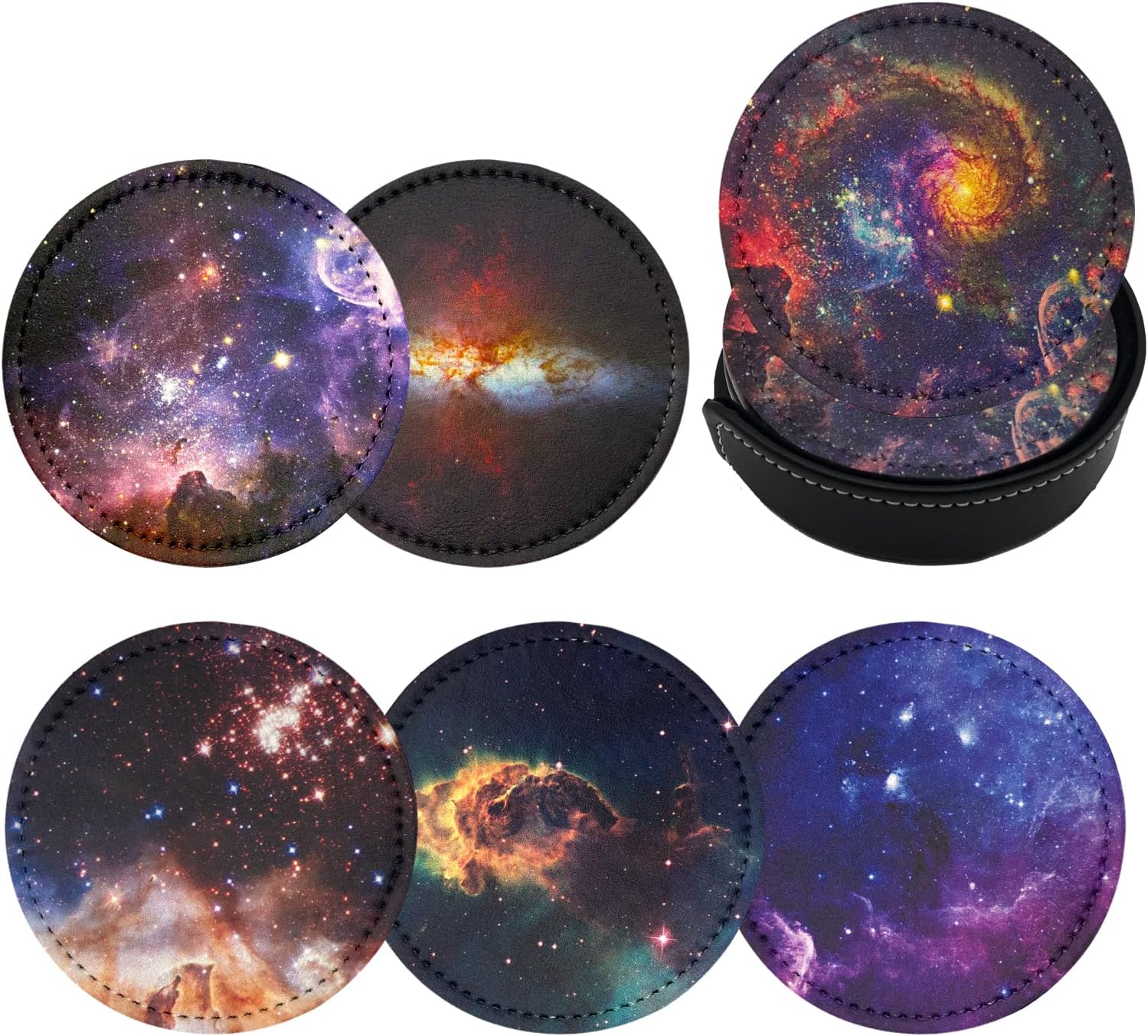 Galaxy Coasters for Drinks with Holder Leather Coasters Set of 6 for Coffee Table
