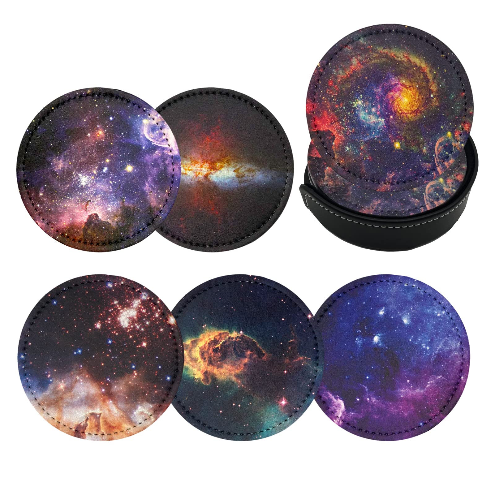 Galaxy Coasters for Drinks with Holder Leather Coasters Set of 6 for Coffee Table